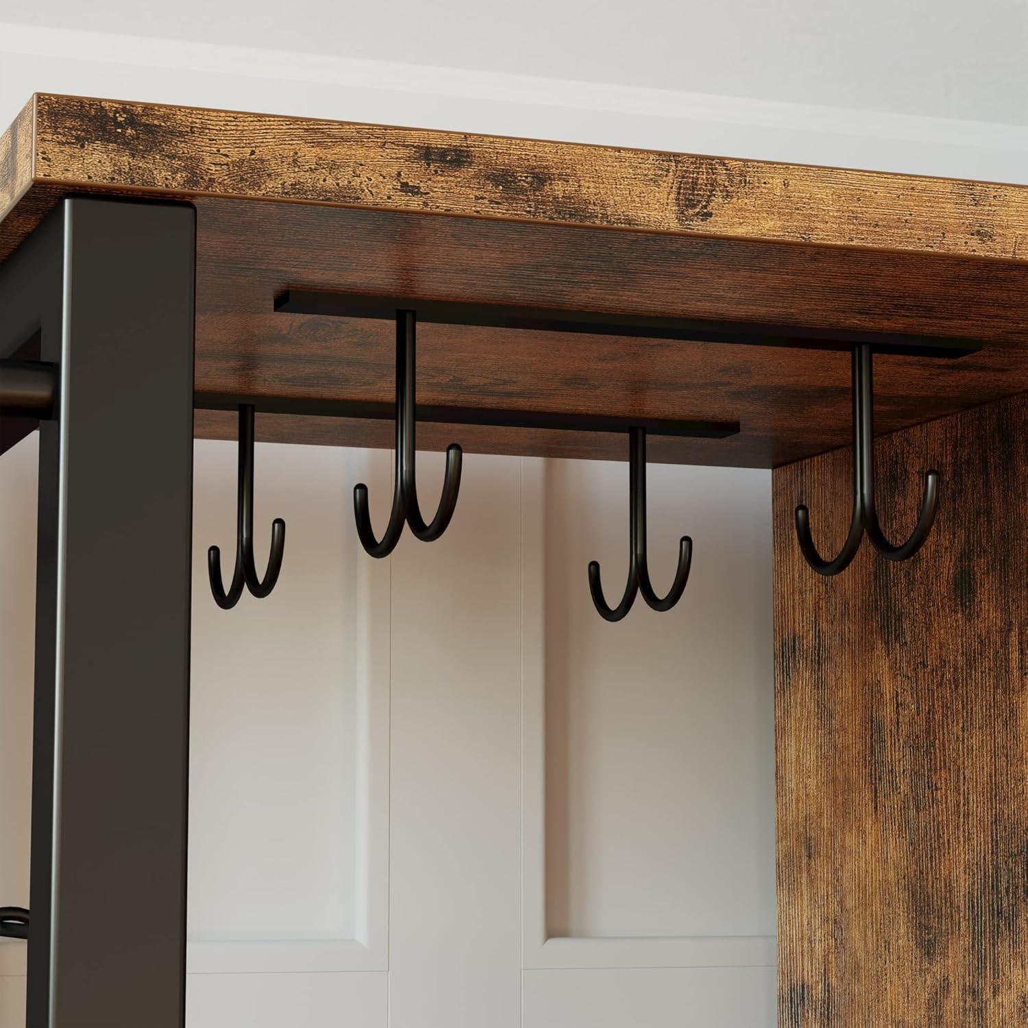 Industrial Brown Wood Kitchen Cart with Storage and Wheels