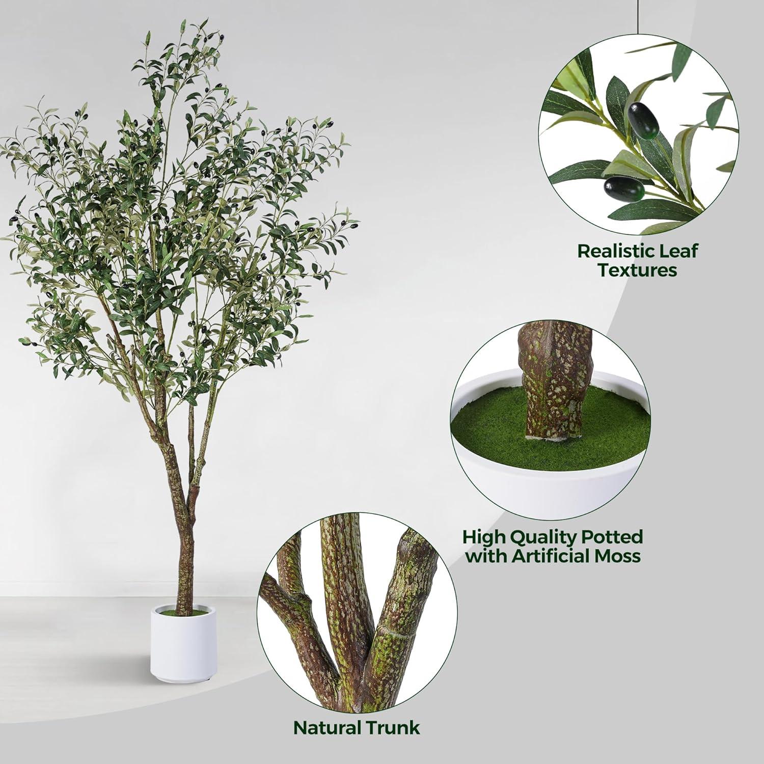 6FT Tall Artificial Olive Tree with Realistic Trunk and Leaves in White Pot