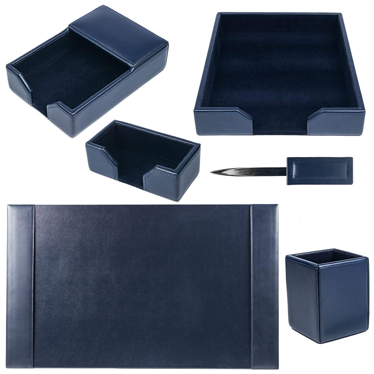 Dacasso Navy Blue 6-Piece Leather Desk Set, Bonded Leather, 30 x 18 x 4, DF-5001