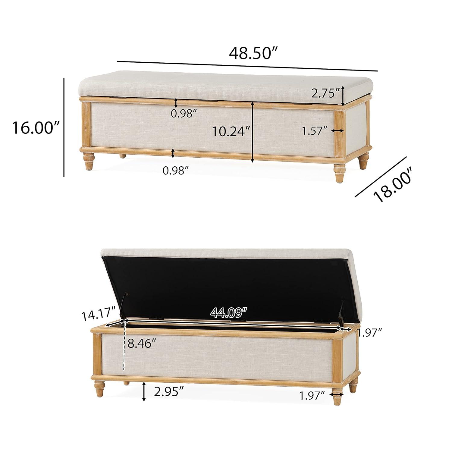 Christopher Knight Home Abilene Storage Ottoman - Beige: Linen Upholstered, Wood Frame, Rectangular Shape, 250lbs Capacity