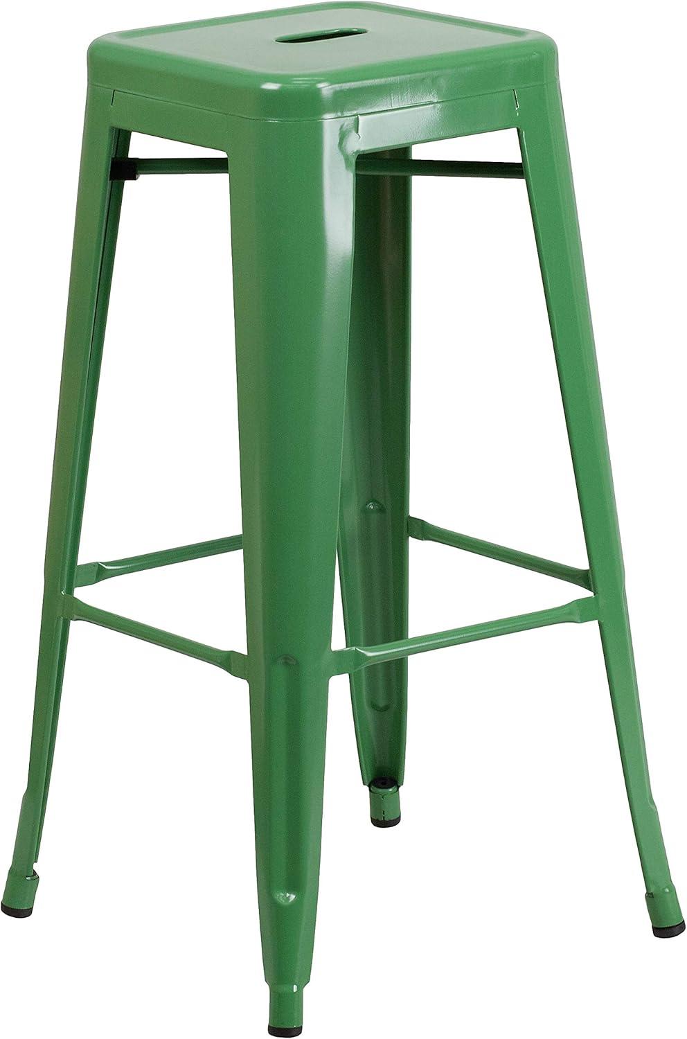 Flash Furniture Commercial Grade 30" High Backless Green Metal Indoor-Outdoor Barstool with Square Seat