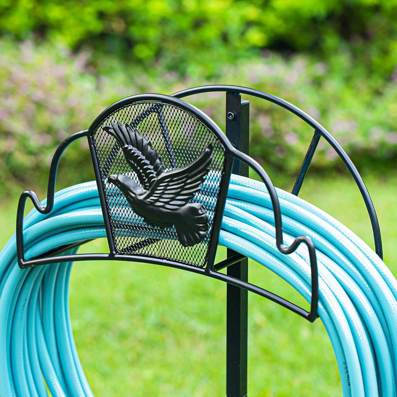 Black Metal Freestanding Eagle Garden Hose Holder