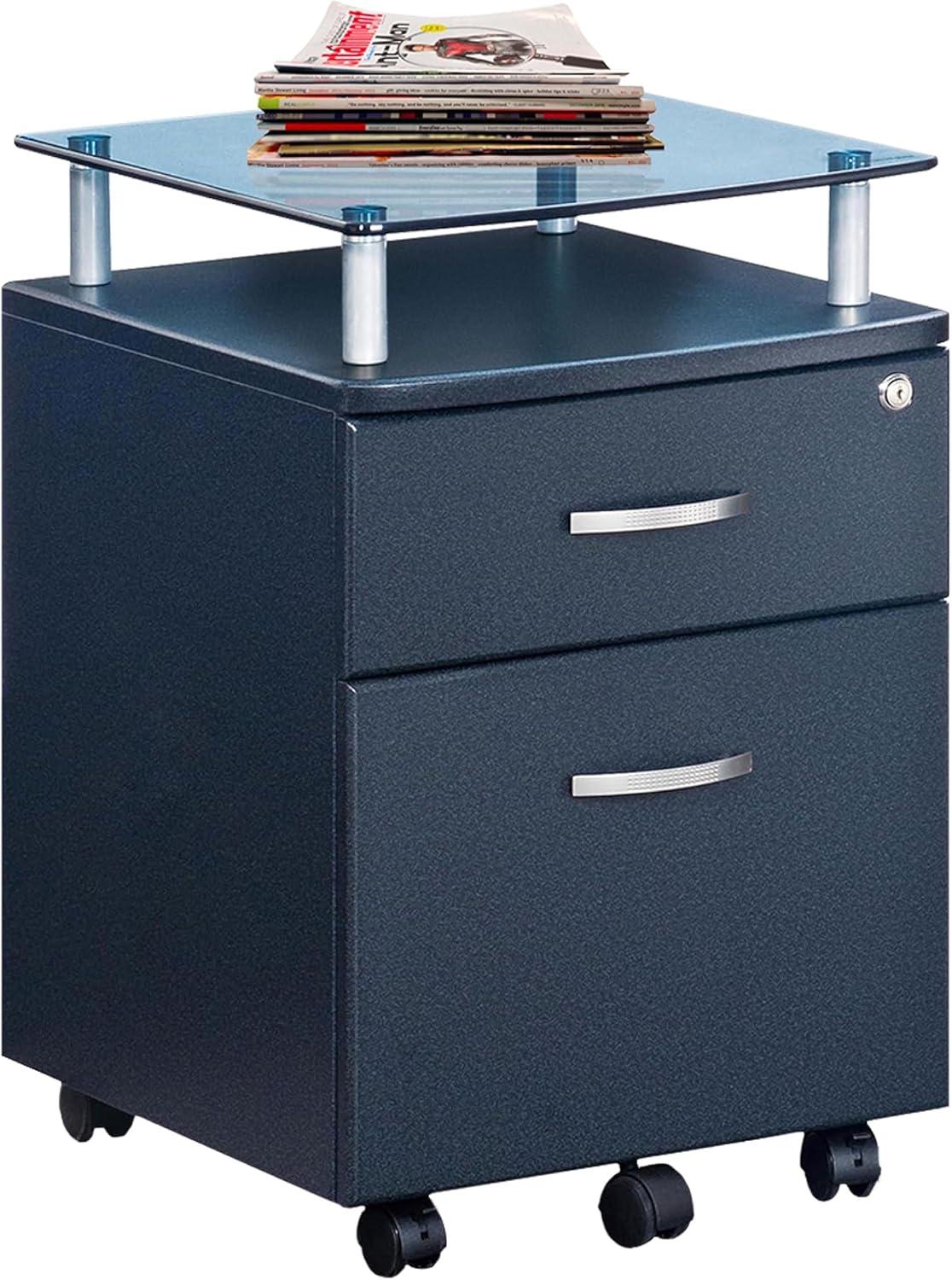 Rolling and Locking File Cabinet Gray - Techni Mobili: Secure MDF Office Storage, 5 Casters, Lockable Drawers