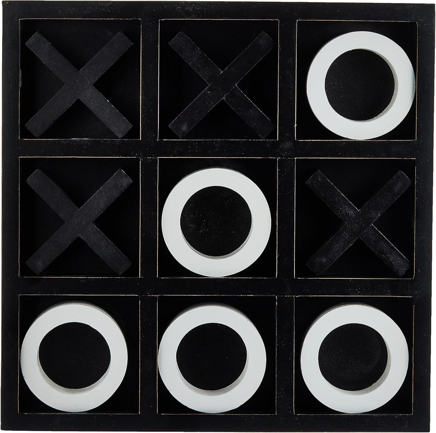 Black and White Geometric Tic Tac Toe Game Set, 14" x 14" x 2"