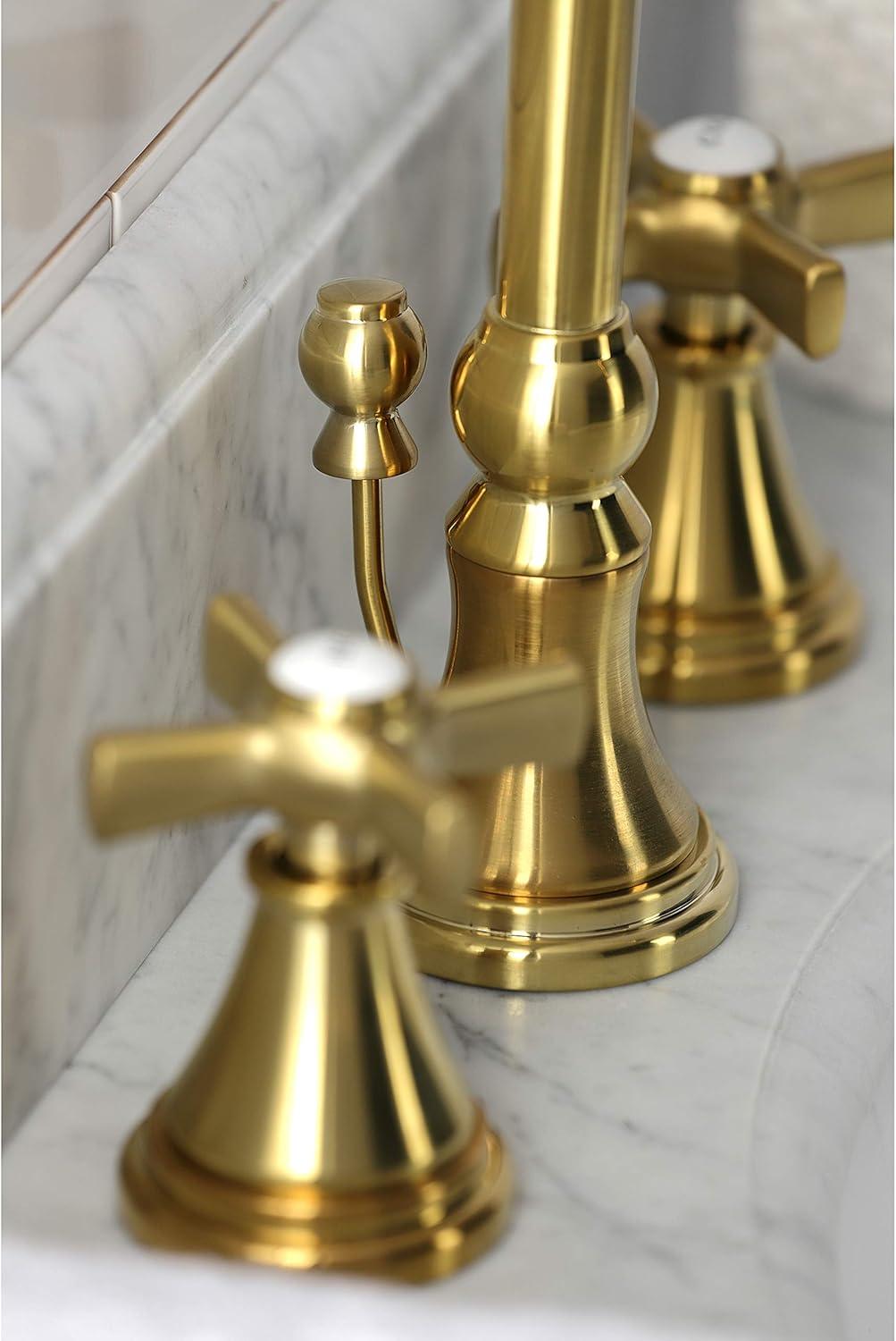 Kingston Brass Millennium Two-Handle 3-Hole Deck Mount Widespread Bathroom Faucet with Brass Pop-Up Drain