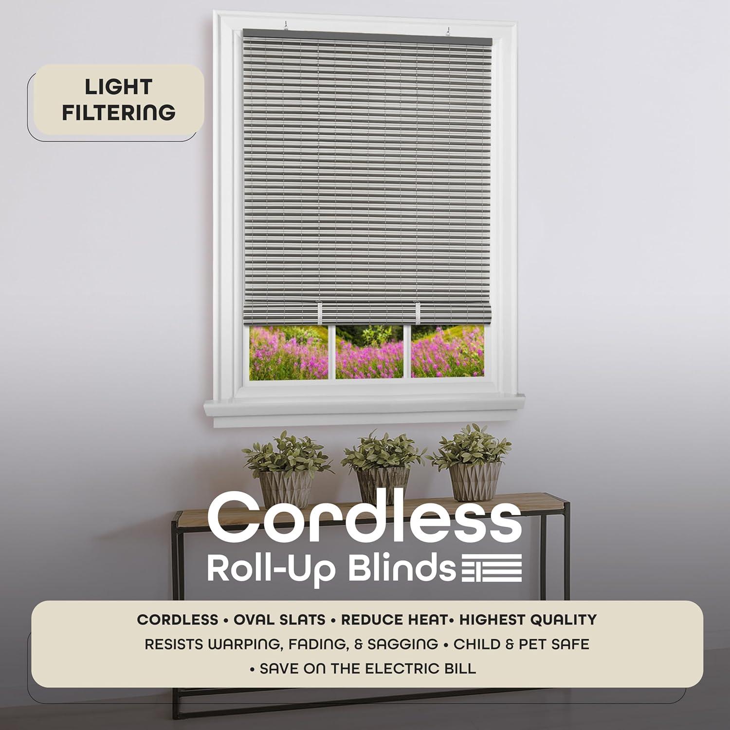 Achim Veranda Indoor/Outdoor Cordless Charcoal/Silver Vinyl Light Filtering Window Roll-Up Blind, 72" L x 30" W