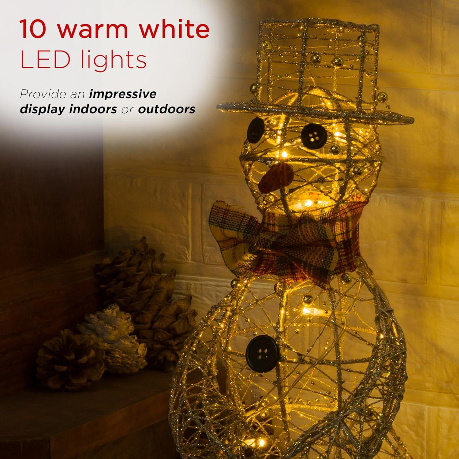 Gold Wire Snowman with Warm White LED Lights, 18 Inches