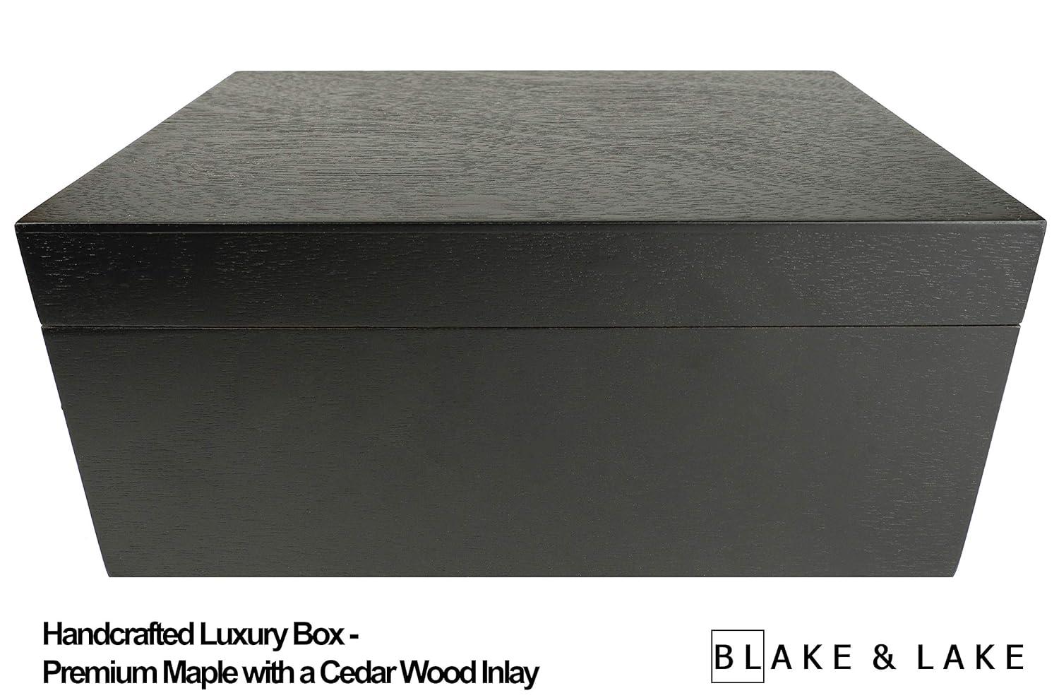 Black Wooden Storage Box with Hinged Lid and Locking Key- Large Keepsake Box with Lock - Wood Chest with Matte Finish - Store Jewelry Keepsakes Photos Gift Boxes (Black)