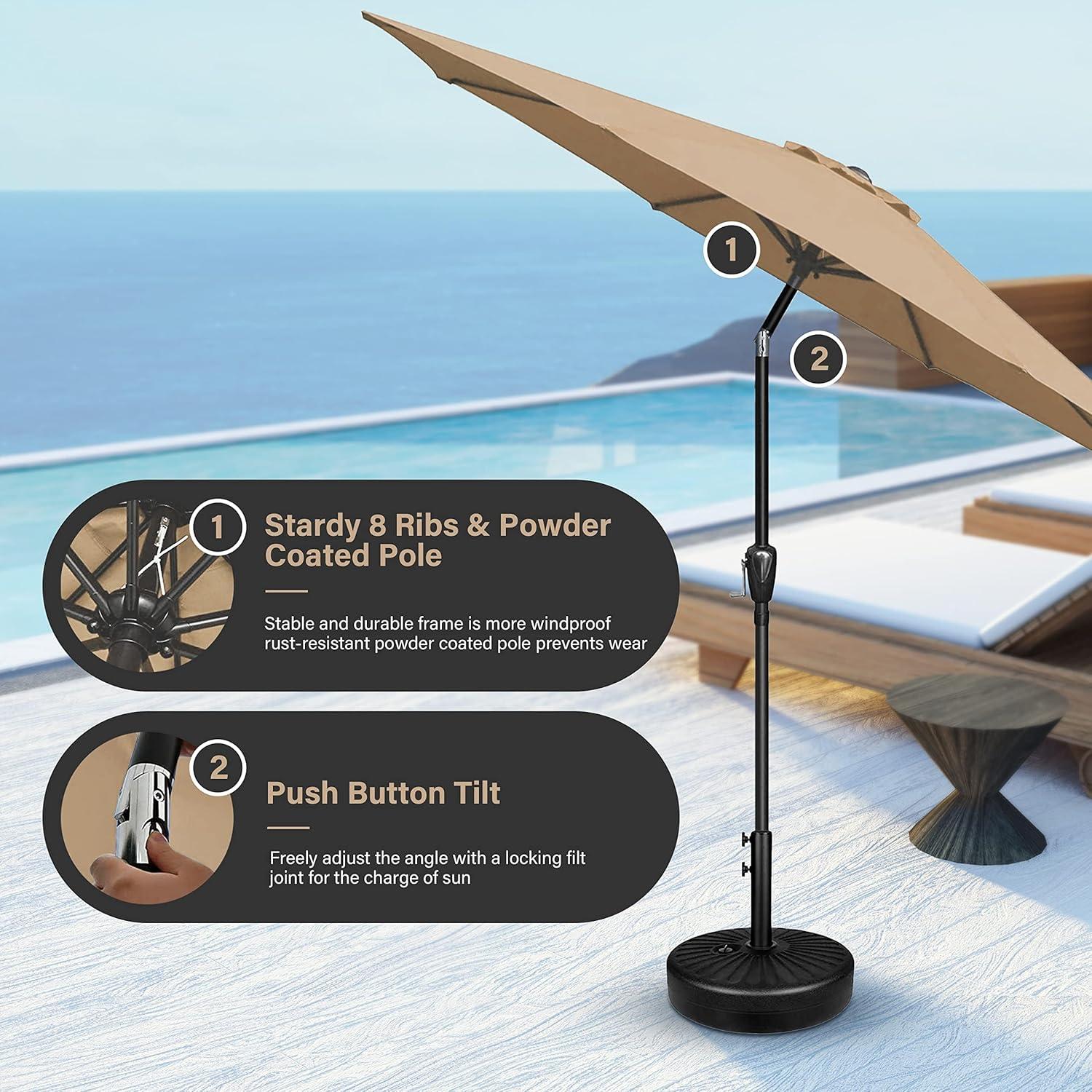 9FT Outdoor Patio Umbrella Table Market Umbrella with Push Button Tilt and Crank, 8 Sturdy Ribs, UV Protection Waterproof for Garden, Lawn, Deck, Backyard, Pool