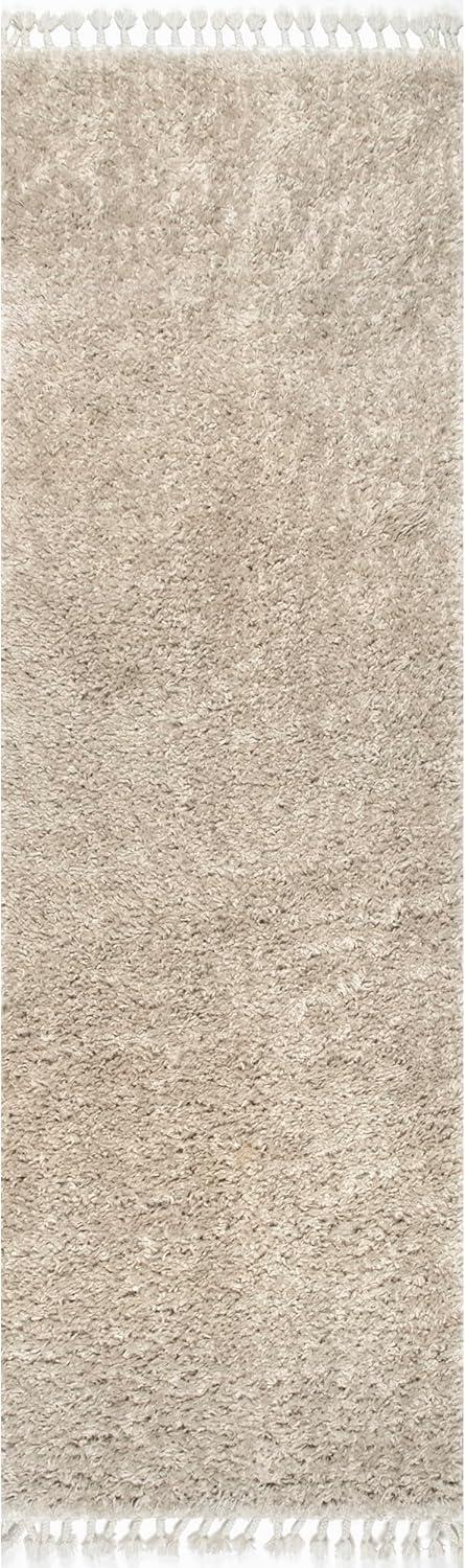 Nuloom Neva Solid 2x6 Runner Shag Indoor Area Rug for Living Room Bedroom Dining Room Nursery Entryway Hallway, Beige/Ivory