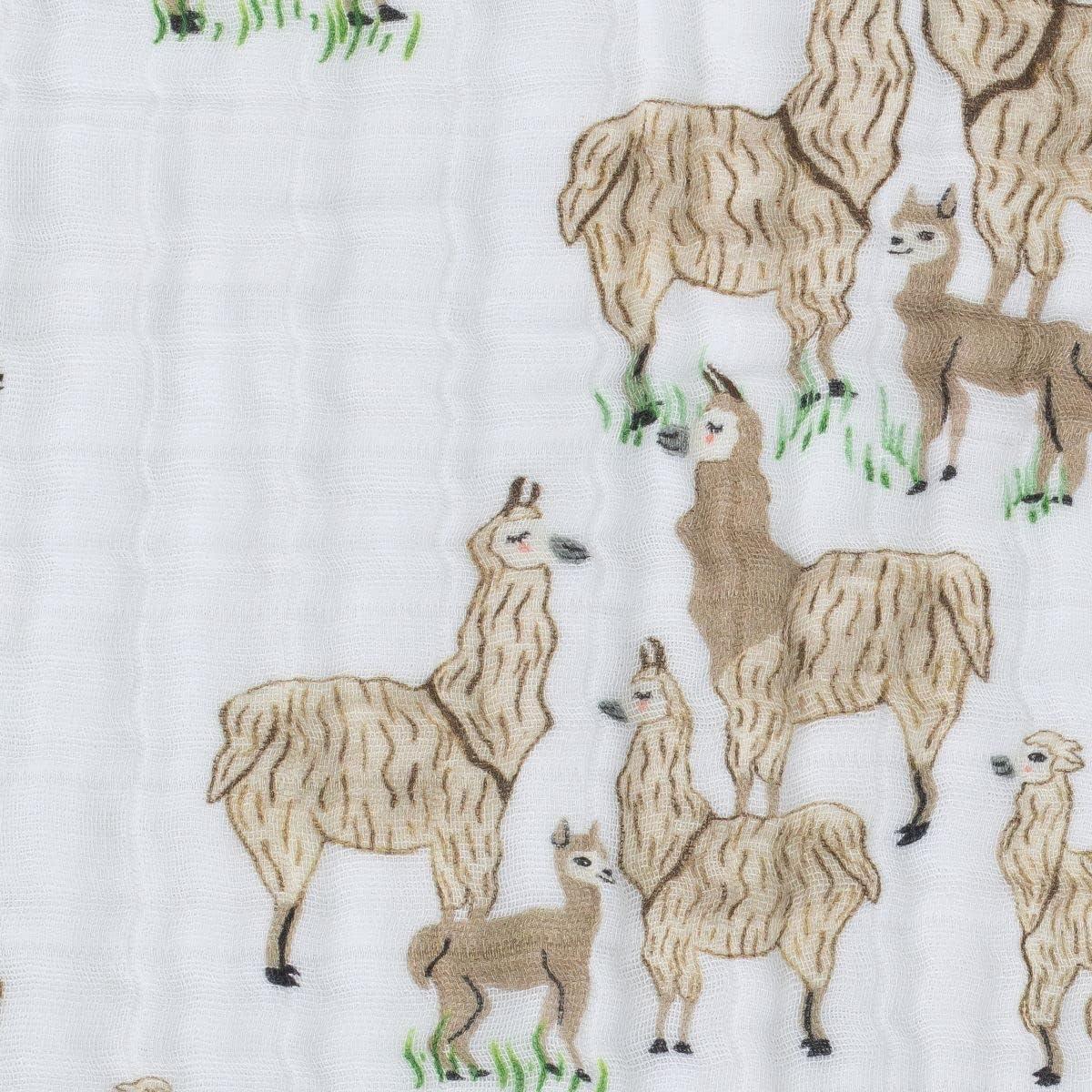 White Cotton Muslin Baby Quilt with Llama Print