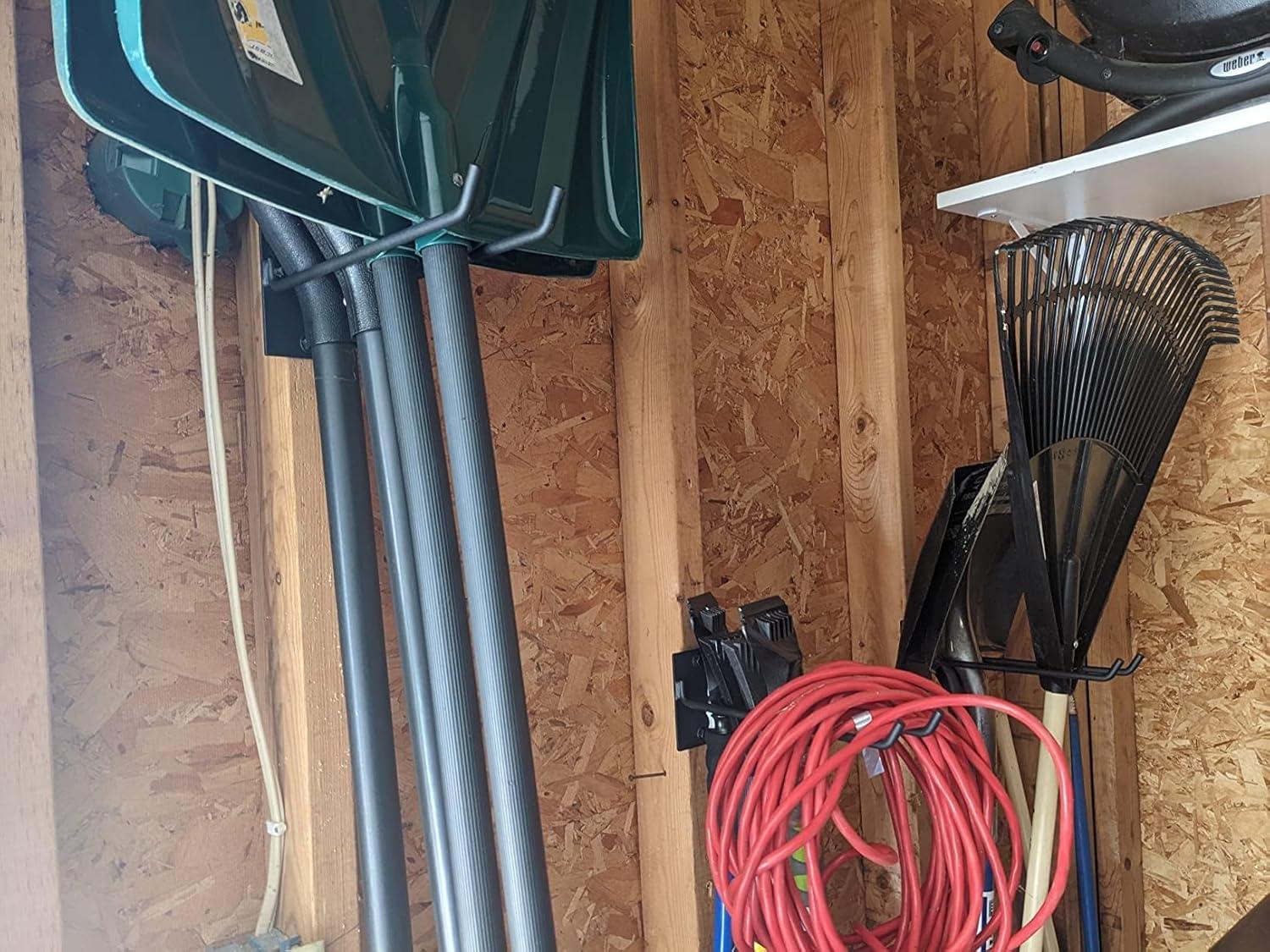 4 Pack Garage Storage Organizer for Tool Organization Heavy-Duty Solid Steel Wall Hanger for Garden Tools - Shovel Holder, Rake Broom Yard Wall Mount Hooks - Overhead Garage Storage Rack