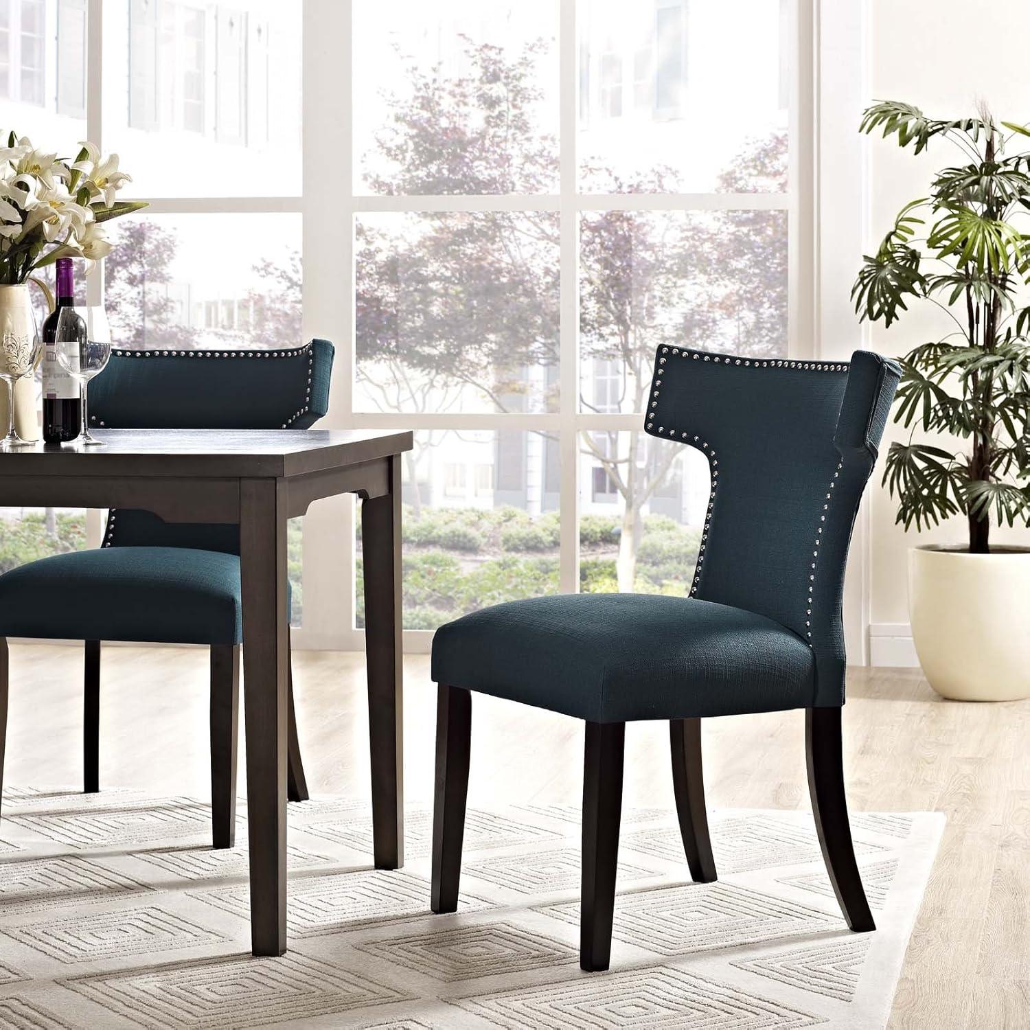 Modway Curve 19" Modern Solid Wood and Fabric Dining Chair in Teal Blue