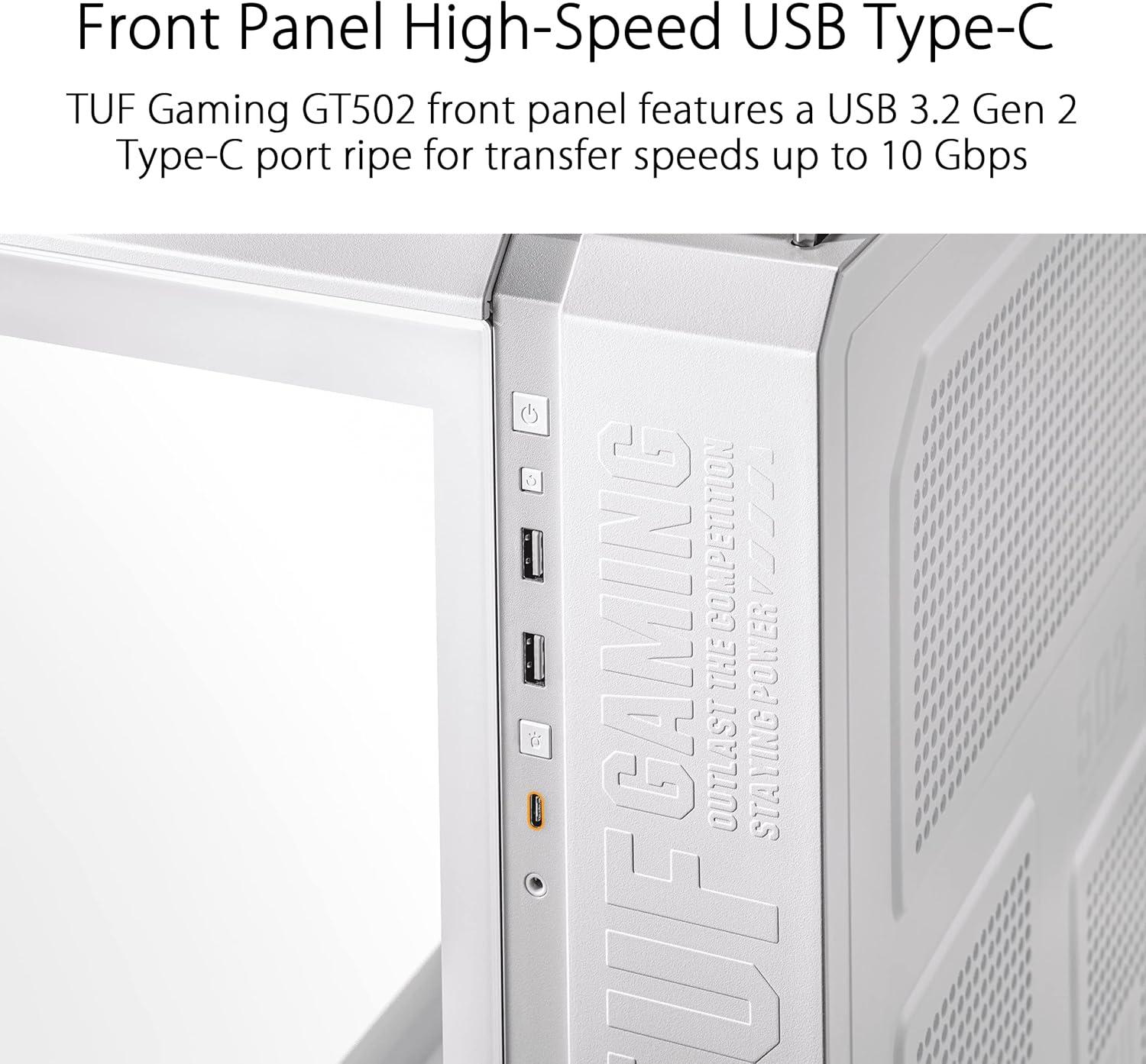 ASUS TUF Gaming GT502 White ATX Mid-Tower Computer Case with Front Panel RGB Button, USB 3.2 Type-C and 2x USB 3.0 Ports, 2- way Graphic Card Mounting Orientation Compatible, 360mm and 280mm Radiator