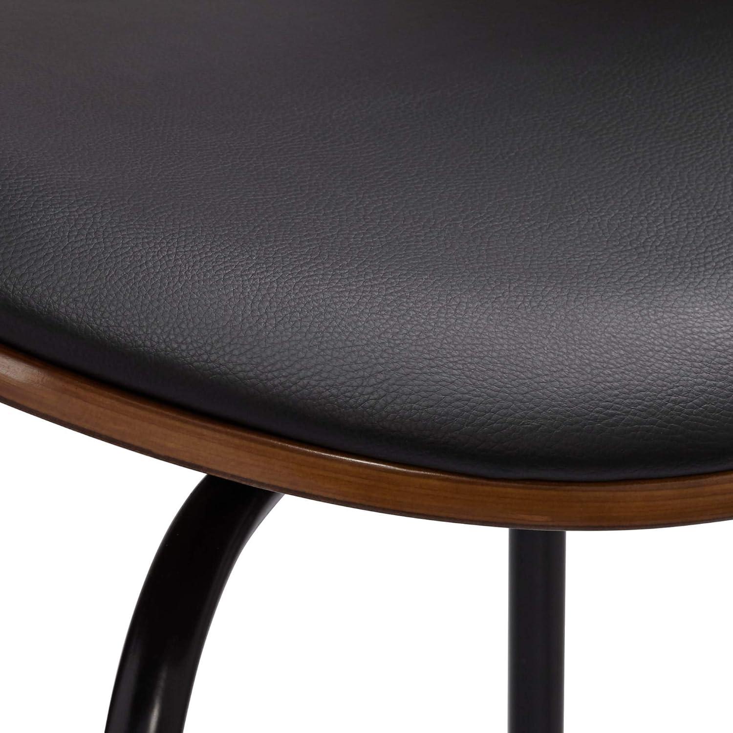 Elm Lane Larsen Black Swivel Bar Stool 26" High Mid Century Modern Faux Leather Cushion with Walnut Backrest Footrest for Kitchen Counter Height Home