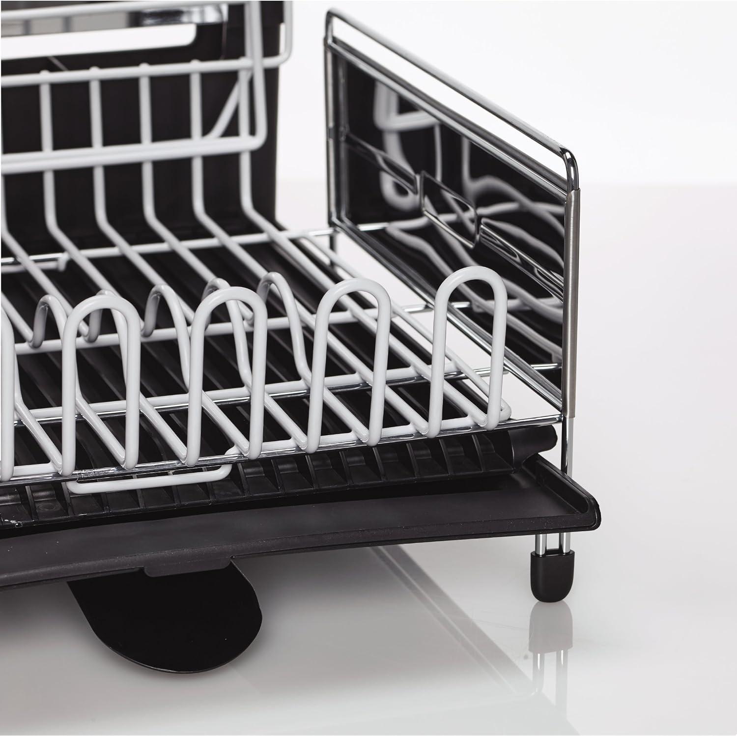 Expandable Stainless Steel Dish Rack with Utensil Cup and Stemware Holder