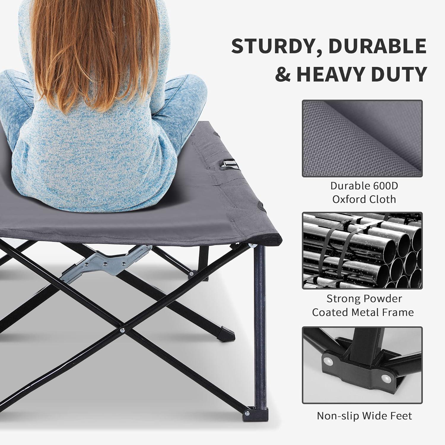 Grey Extra Wide Folding Camping Cot with Carry Bag