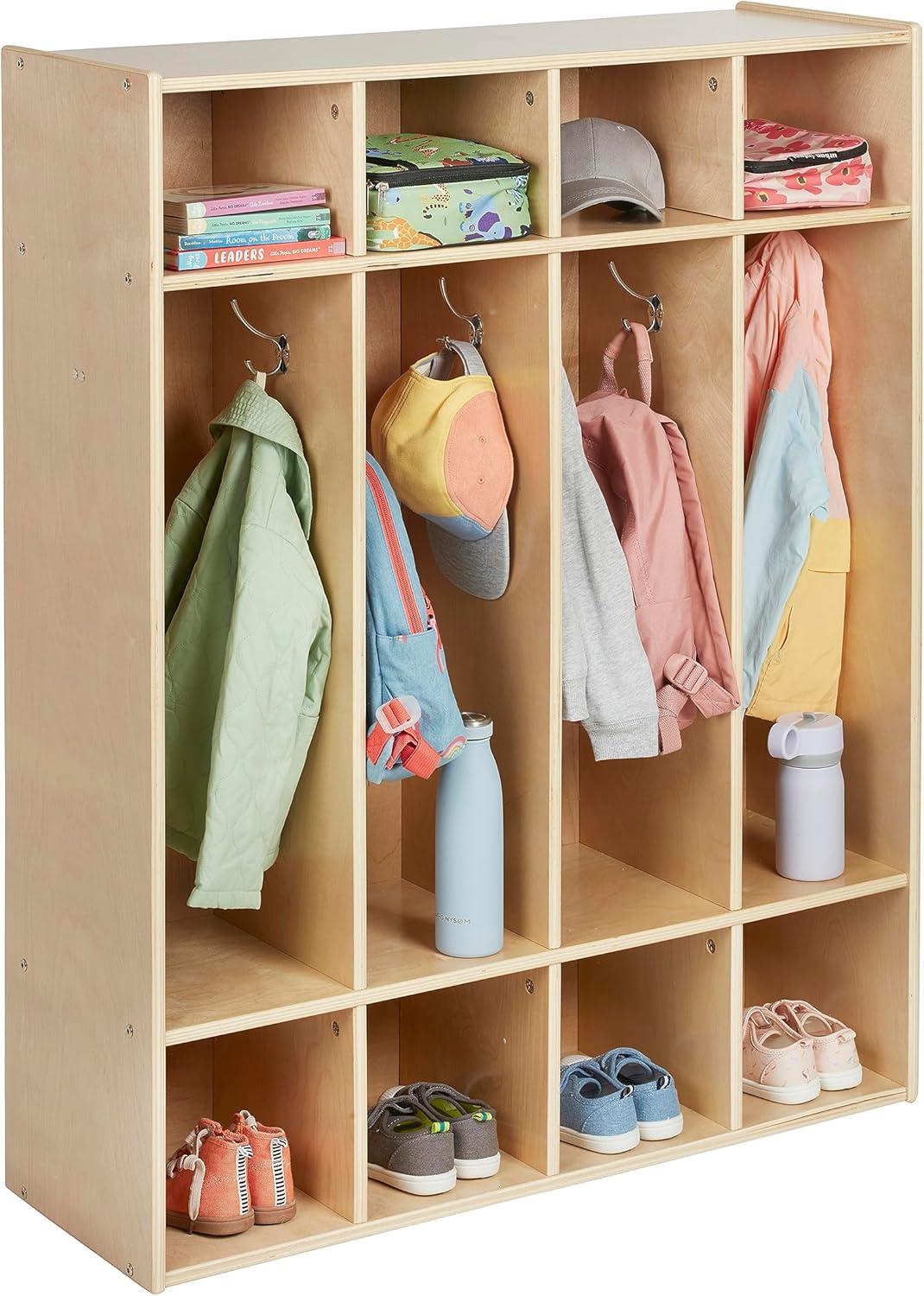 ECR4Kids Streamline 4-Section Coat Locker, Natural