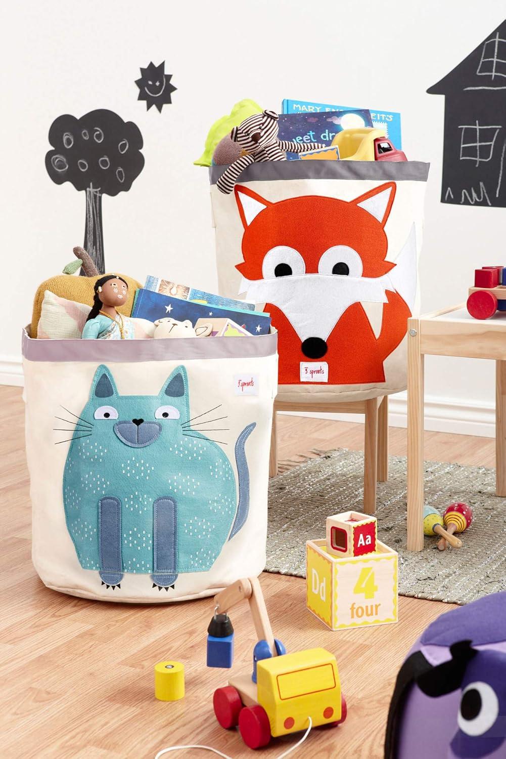 3 Sprouts Canvas Storage Bin Laundry and Toy Basket for Baby and Toddlers, Cat