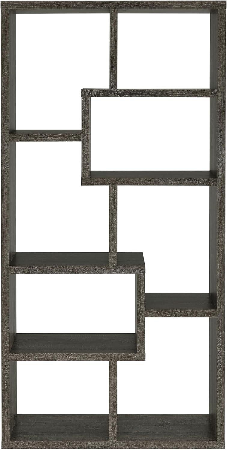 Coaster 10-Shelf Transitional Wood Geometric Bookcase in Gray