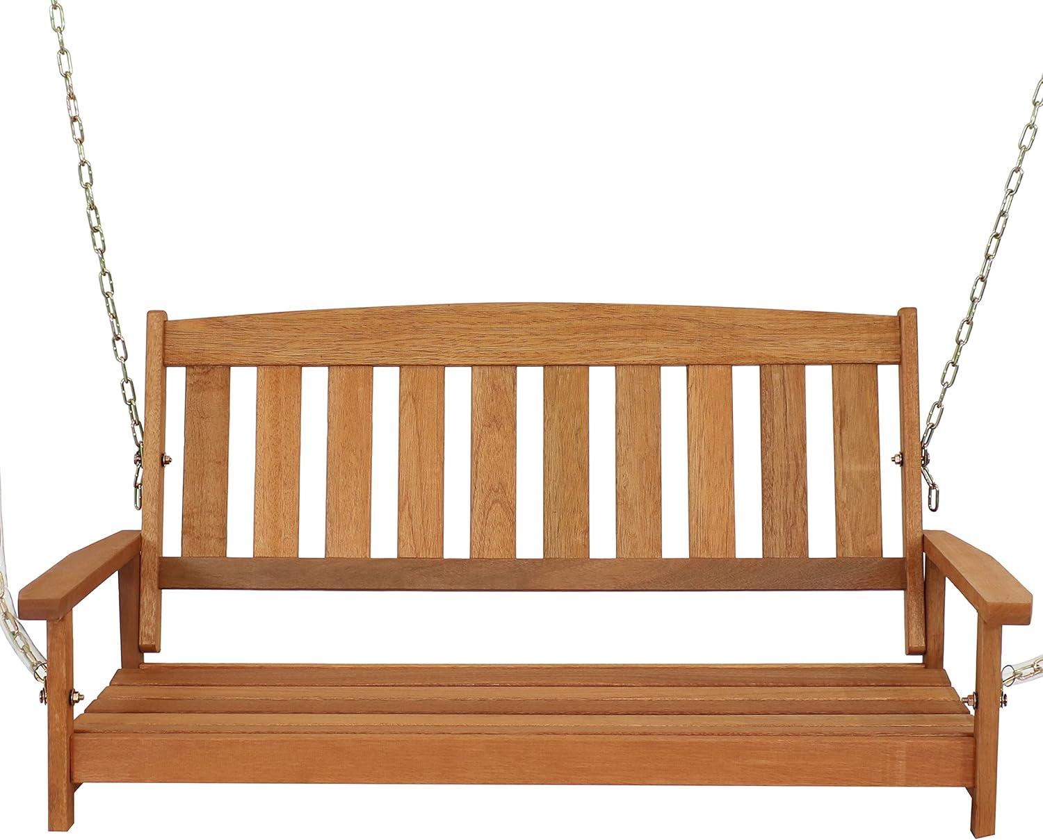 Sunnydaze 47-Inch 2-Person Meranti Wood Porch Swing with Hanging Chains