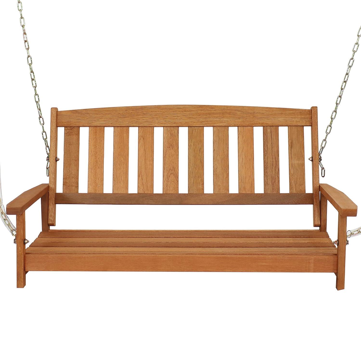 Sunnydaze 47-Inch 2-Person Meranti Wood Porch Swing with Hanging Chains