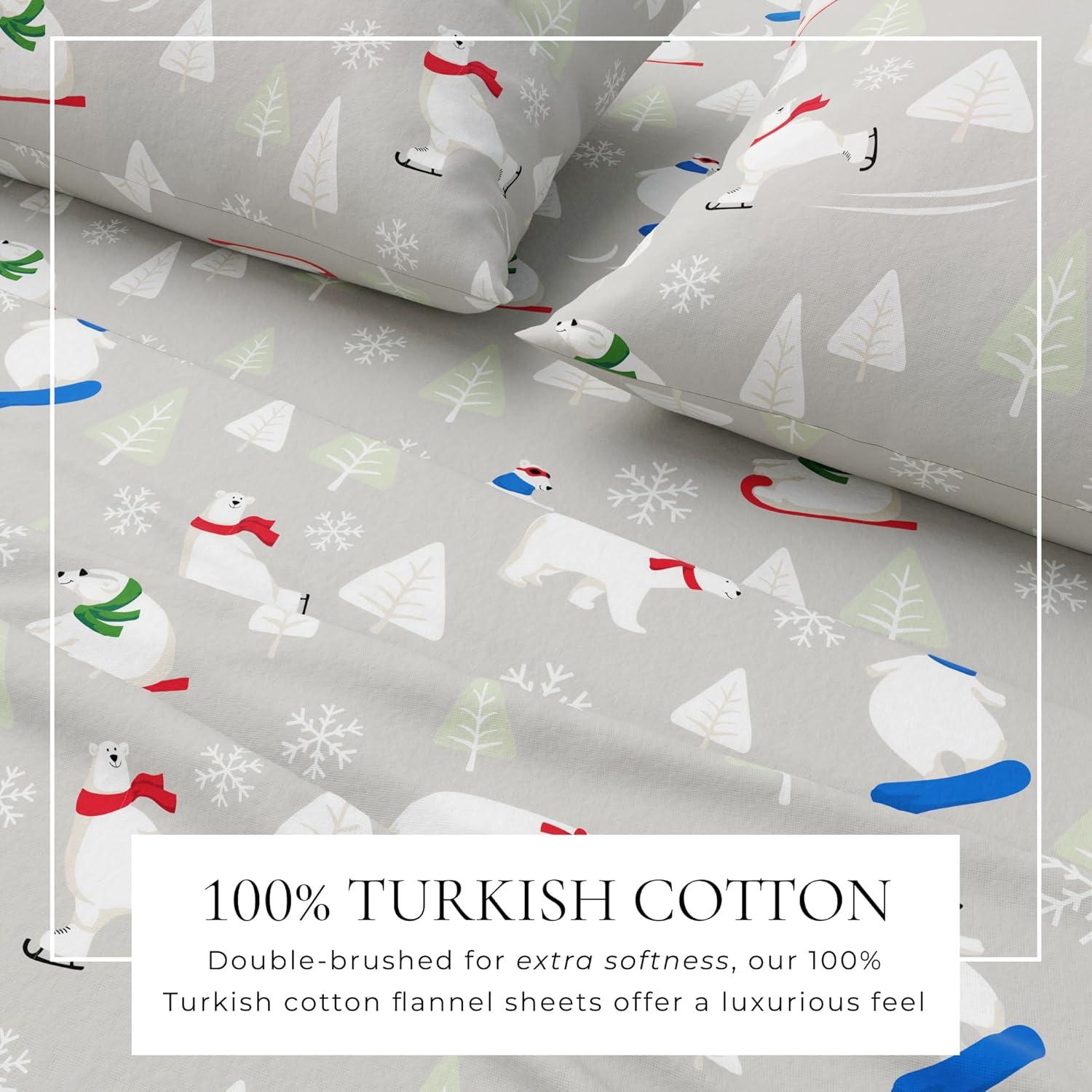 FreshFolds 100% Turkish Cotton Holiday Printed Flannel Sheet Set