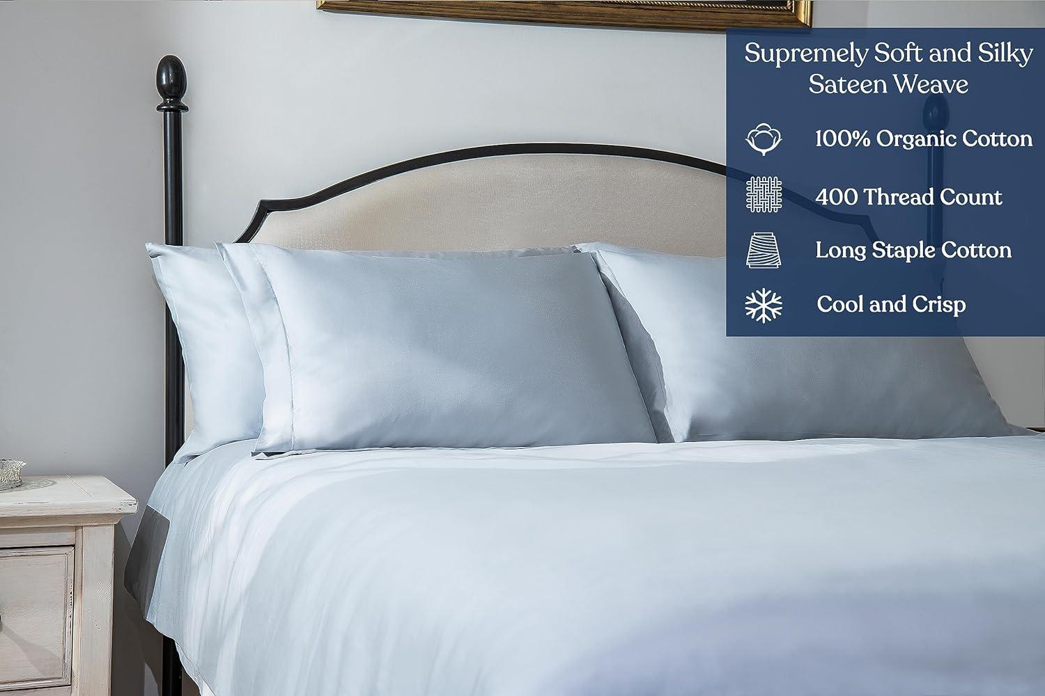 Delara GOTS Certified 100% Organic Cotton Duvet Cover Set 400TC Long Staple Cotton