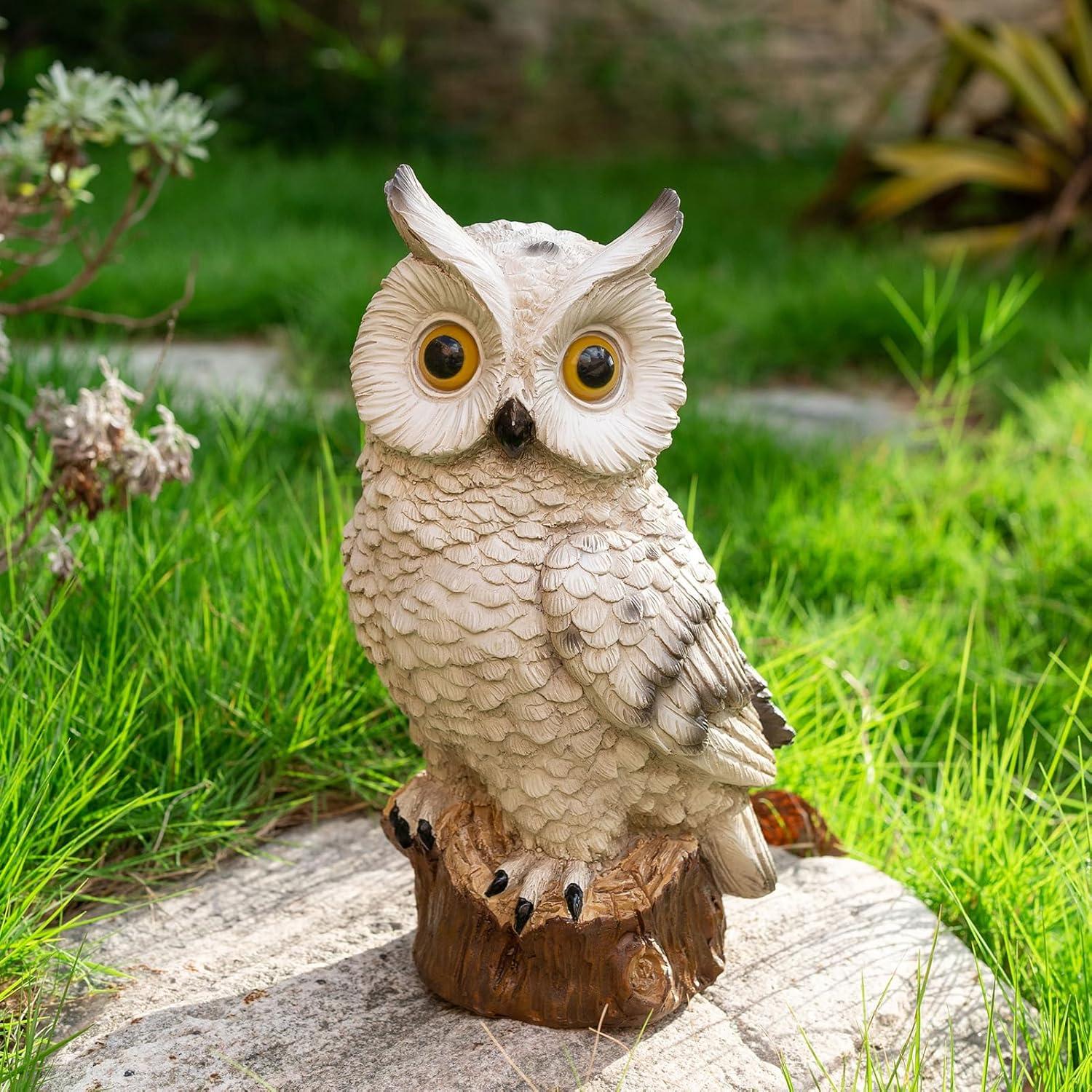 Solar Resin Owl Figurine with LED Lights for Outdoor Decor