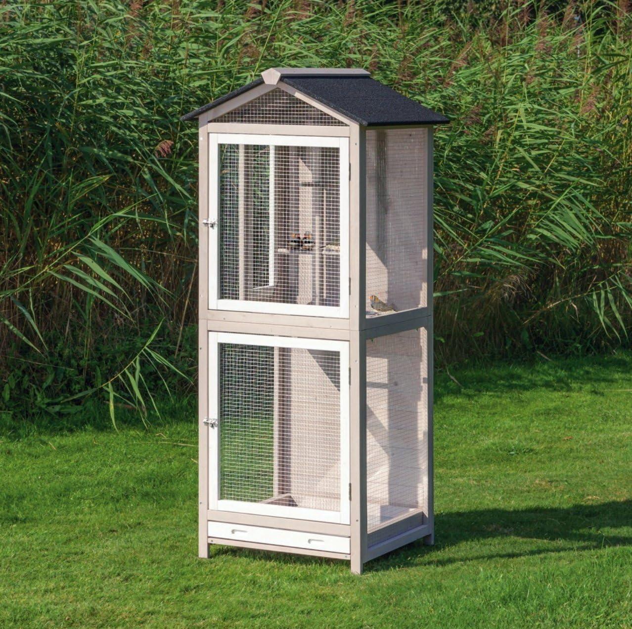 TRIXIE Large 66.5" Indoor-Outdoor Wooden Aviary with 3 Front Doors & 2 Perches, Gray