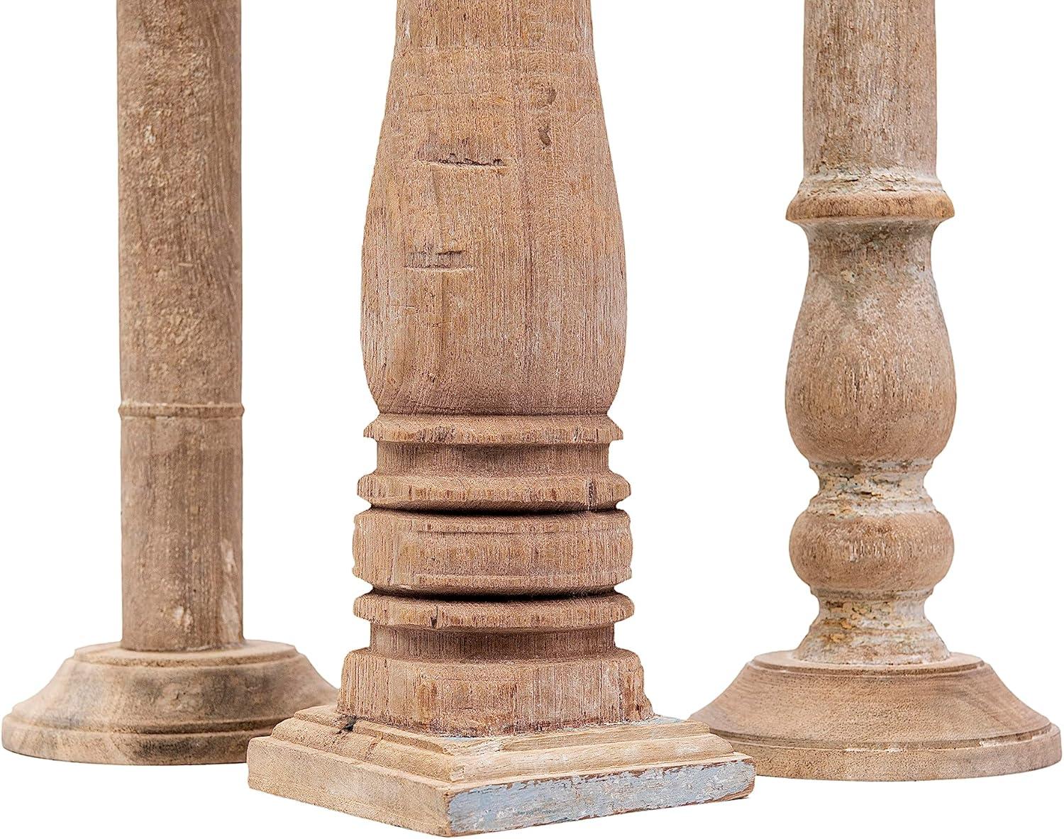 Storied Home 6pc Found Wood and Metal Pillar Candle Holder Set Natural: Rustic Candlestick Holders, Fits Taper Candles