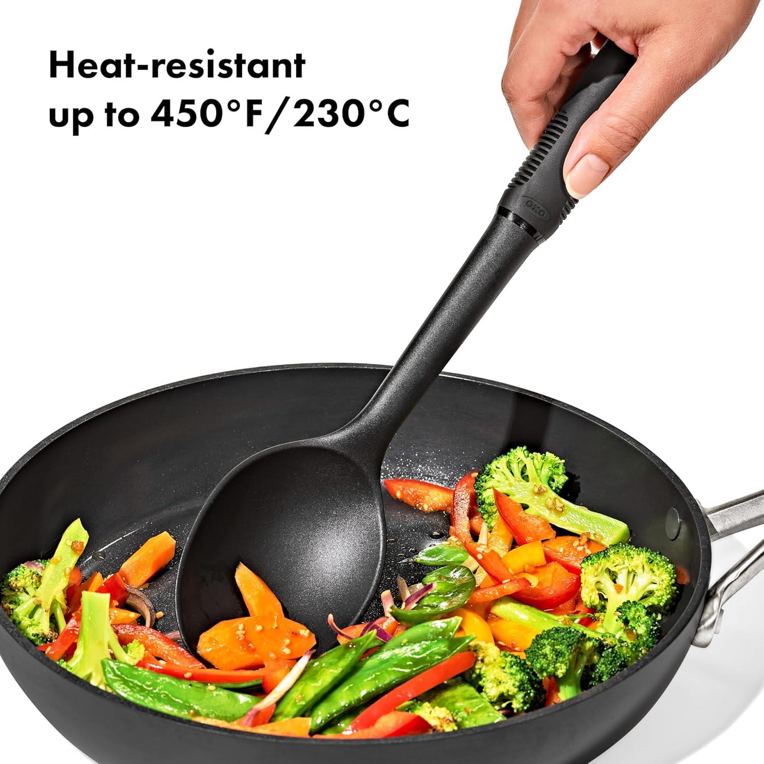 Black Nylon Cooking Spoon with Metal Accents