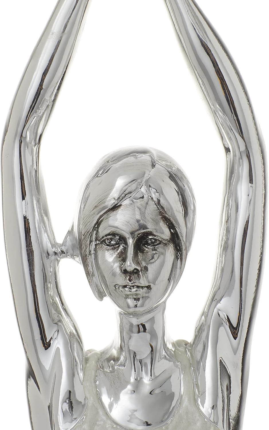 Elegant Silver Metal Yoga Duo Statues 23" x 13" Set of 2