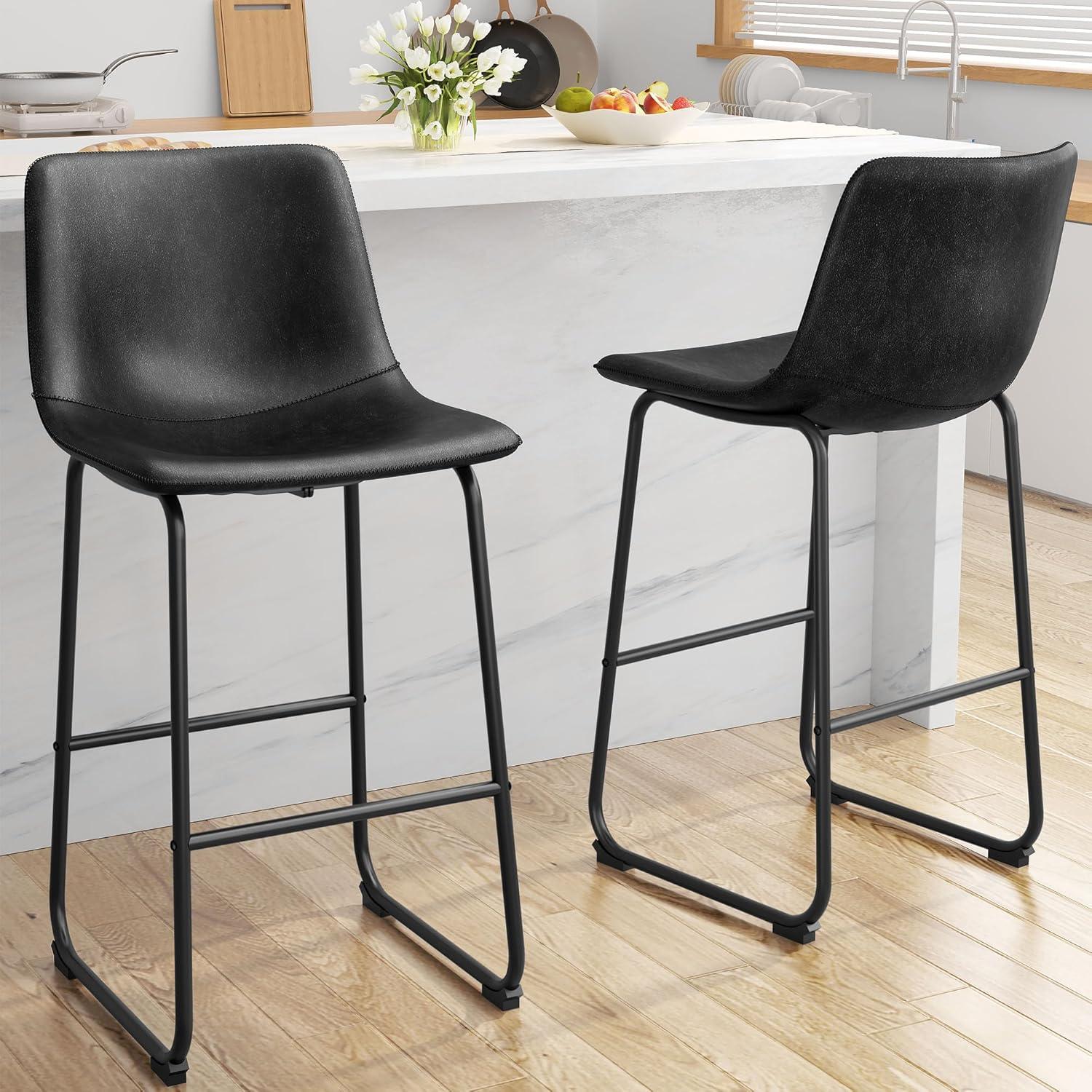 YaFiti Barstools 30'' PU Leather Counter Height Bar Stools Set of 4 with Back Modern Armless Chairs with Footrest and Metal Legs for Kitchen Living Room Pub, Black