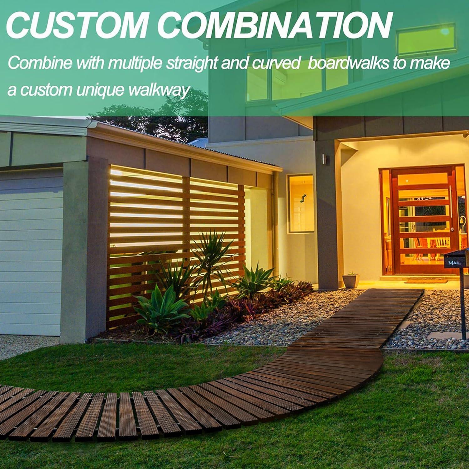 RELIANCER 6' Wooden Garden Pathway,Outdoor Roll Out Cedar Curved Walkway,Patio Path Decorative Garden Boardwalk Walkways,Weather-Resistant Roll Up Beach Wood Road Floor,Wedding Party Pathways