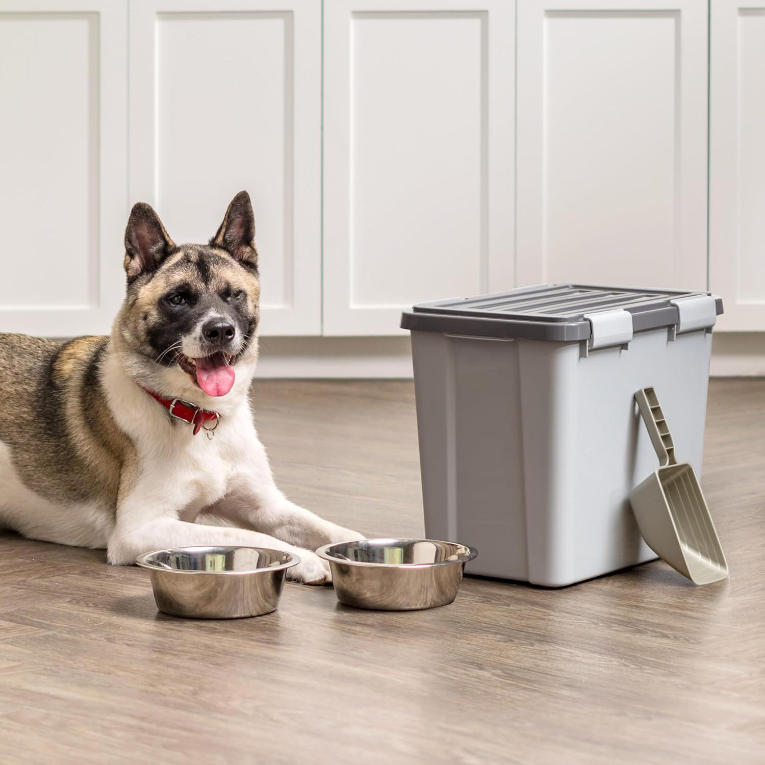 IRIS USA 40lbs/32qt Dog Food Storage Container with 2 Cup Scoop, Gasket Seal Lid, Gray/Dark Gray