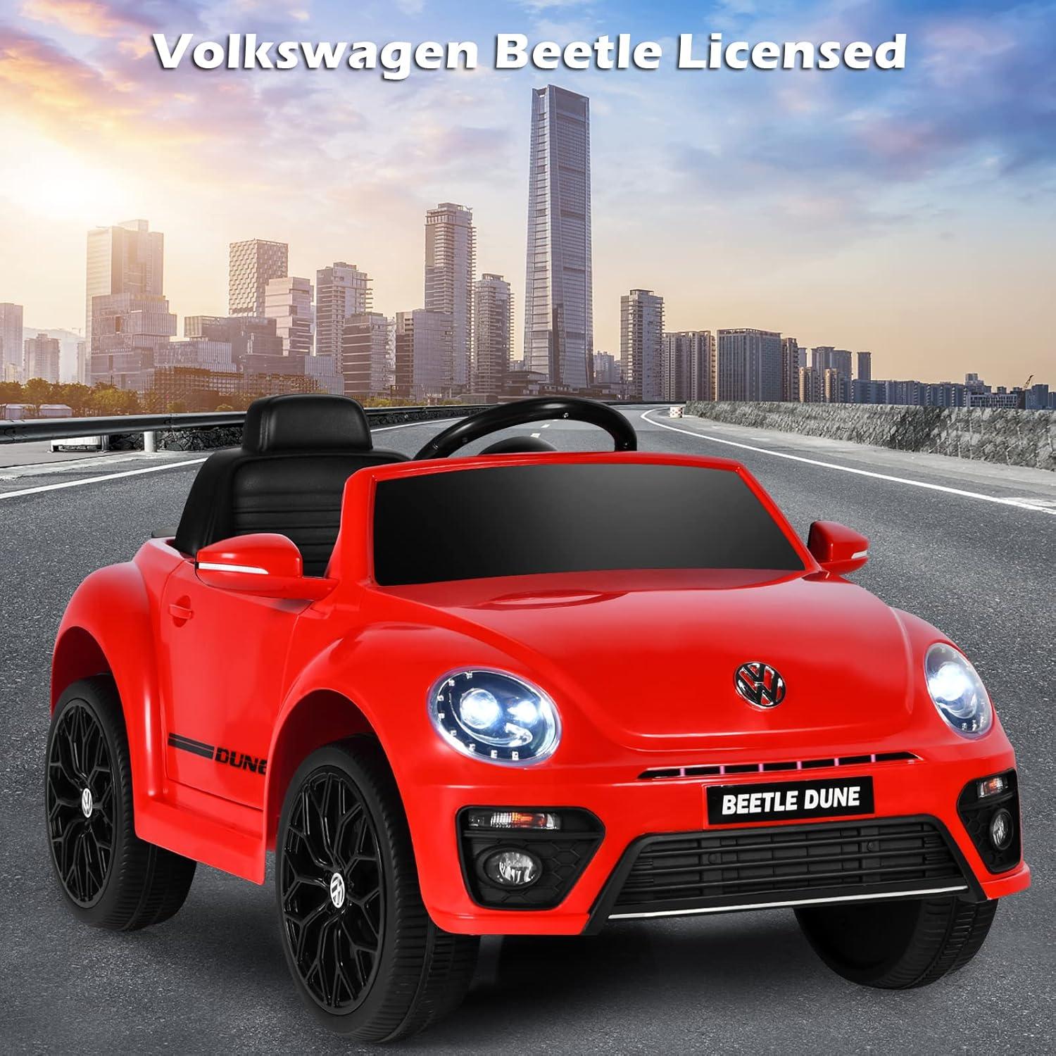 Costway 12V Kids Ride On Car Licensed Volkswagen Beetle with Remote Control & Music Red