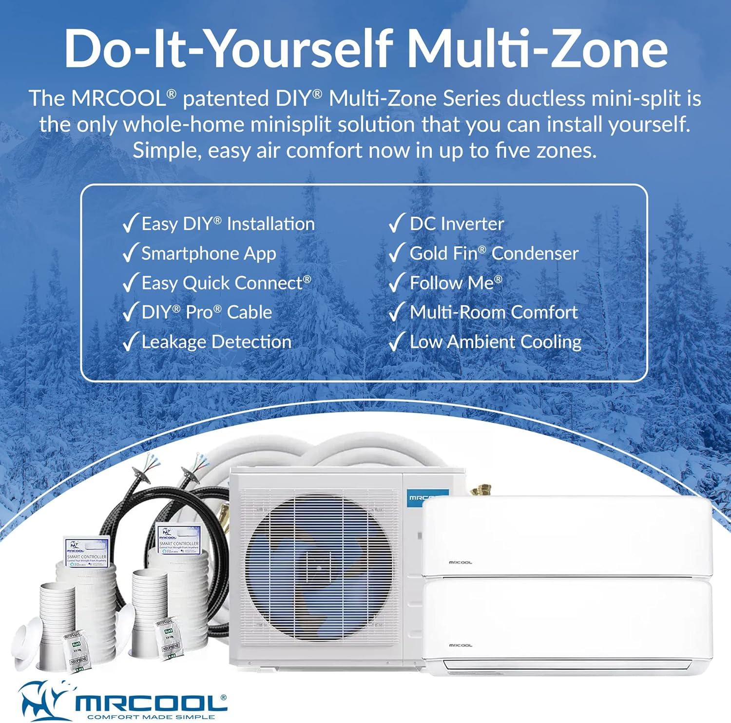 MRCOOL DIY Mini Split - 36,000 BTU 2 Zone Ductless Air Conditioner and Heat Pump with 25 ft. Install Kit, DIYM236HPW03C07