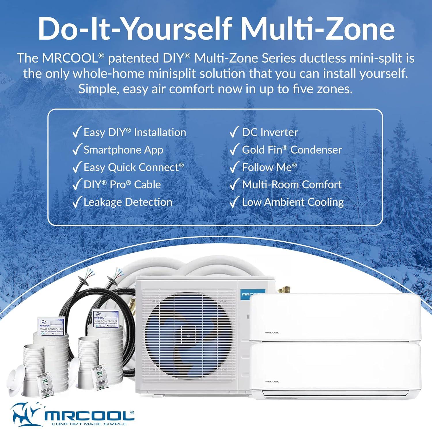 MRCOOL DIY Mini Split - 36,000 BTU 2 Zone Ductless Air Conditioner and Heat Pump with 25 ft. Install Kit, DIYM236HPW03C07