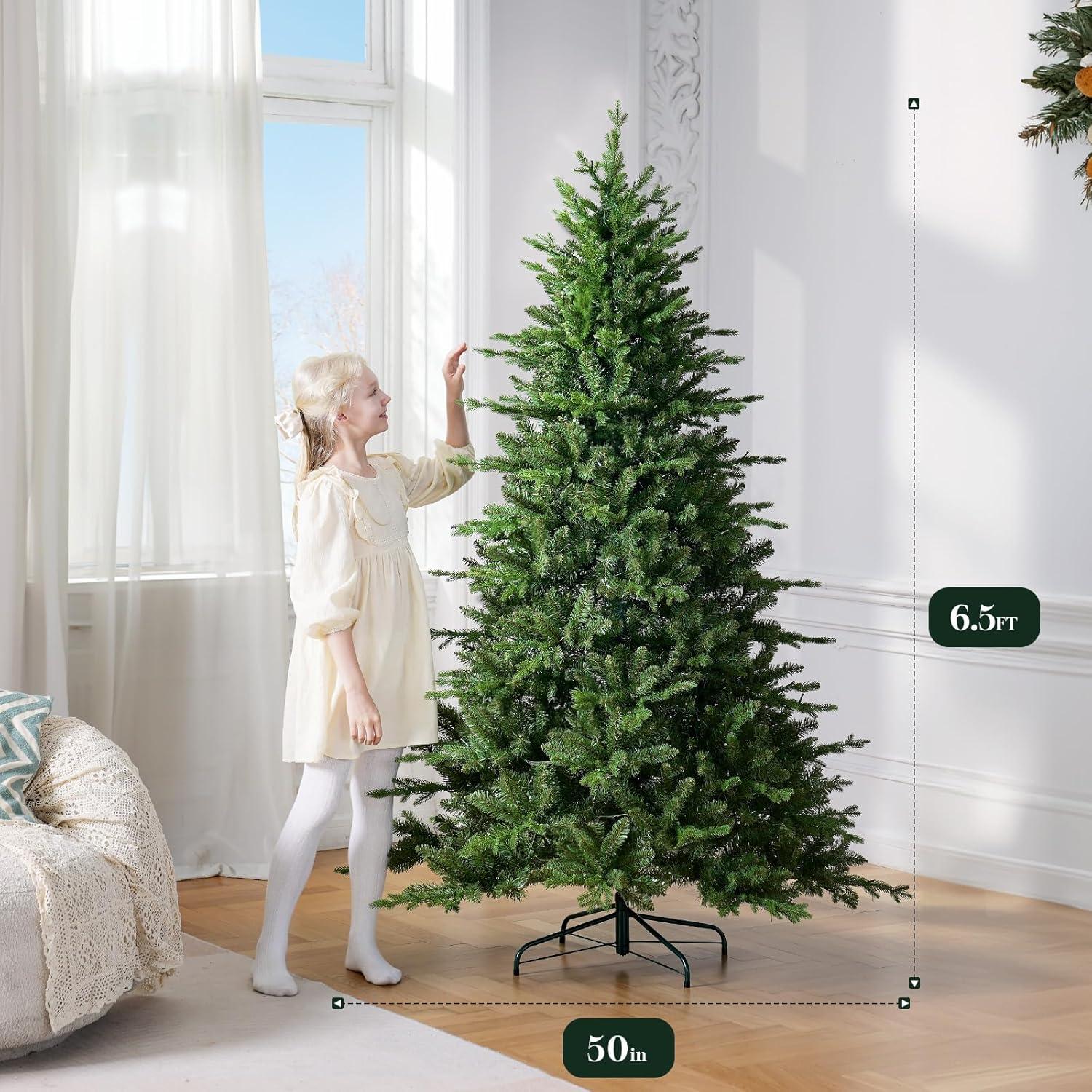 OasisCraft 6.5ft Pre-Lit Snow Flocked Christmas Tree with 350 Light, Artificial Pine Xmas Tree