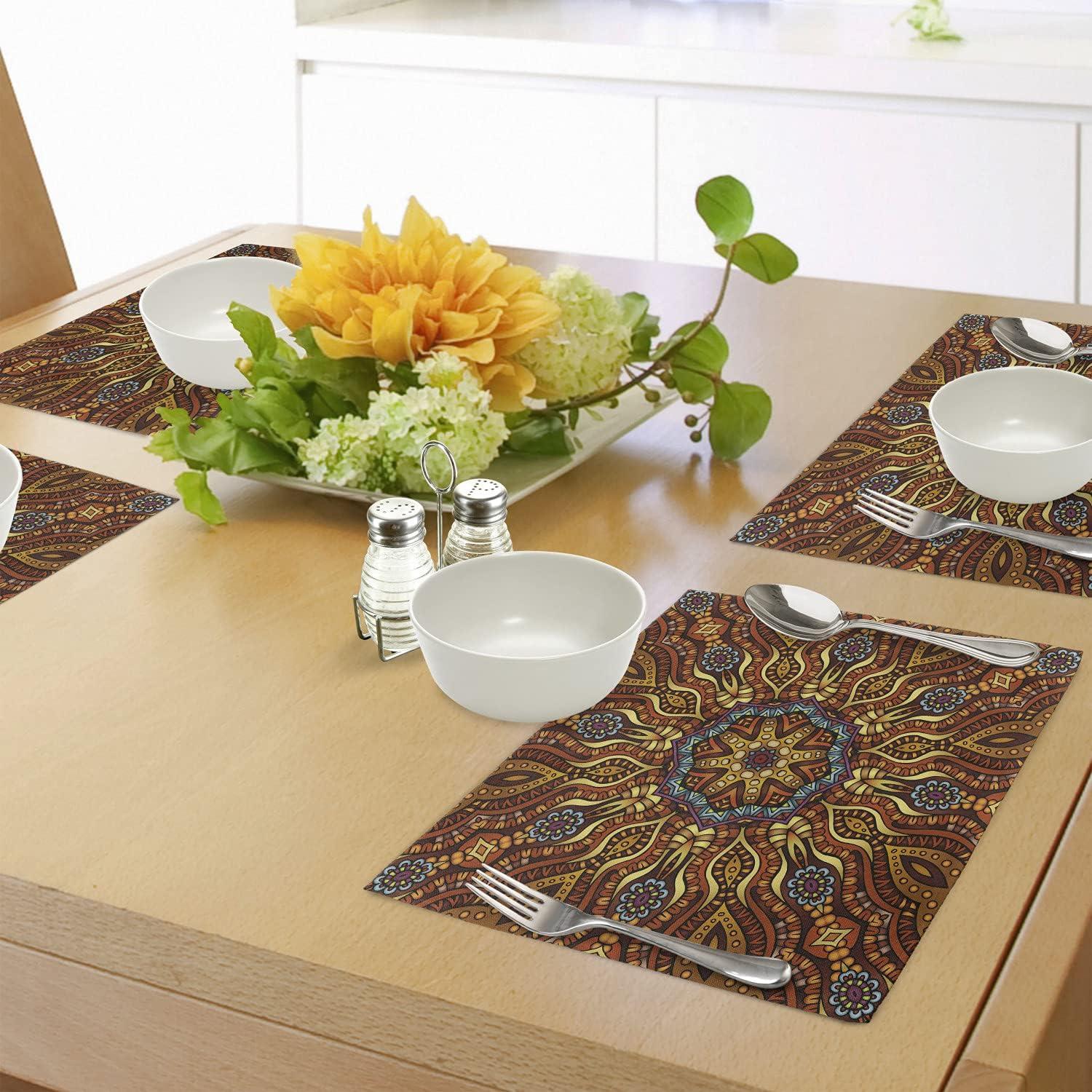 Ethnic Mosaic Yellow Marigold Polyester Placemats Set of 4