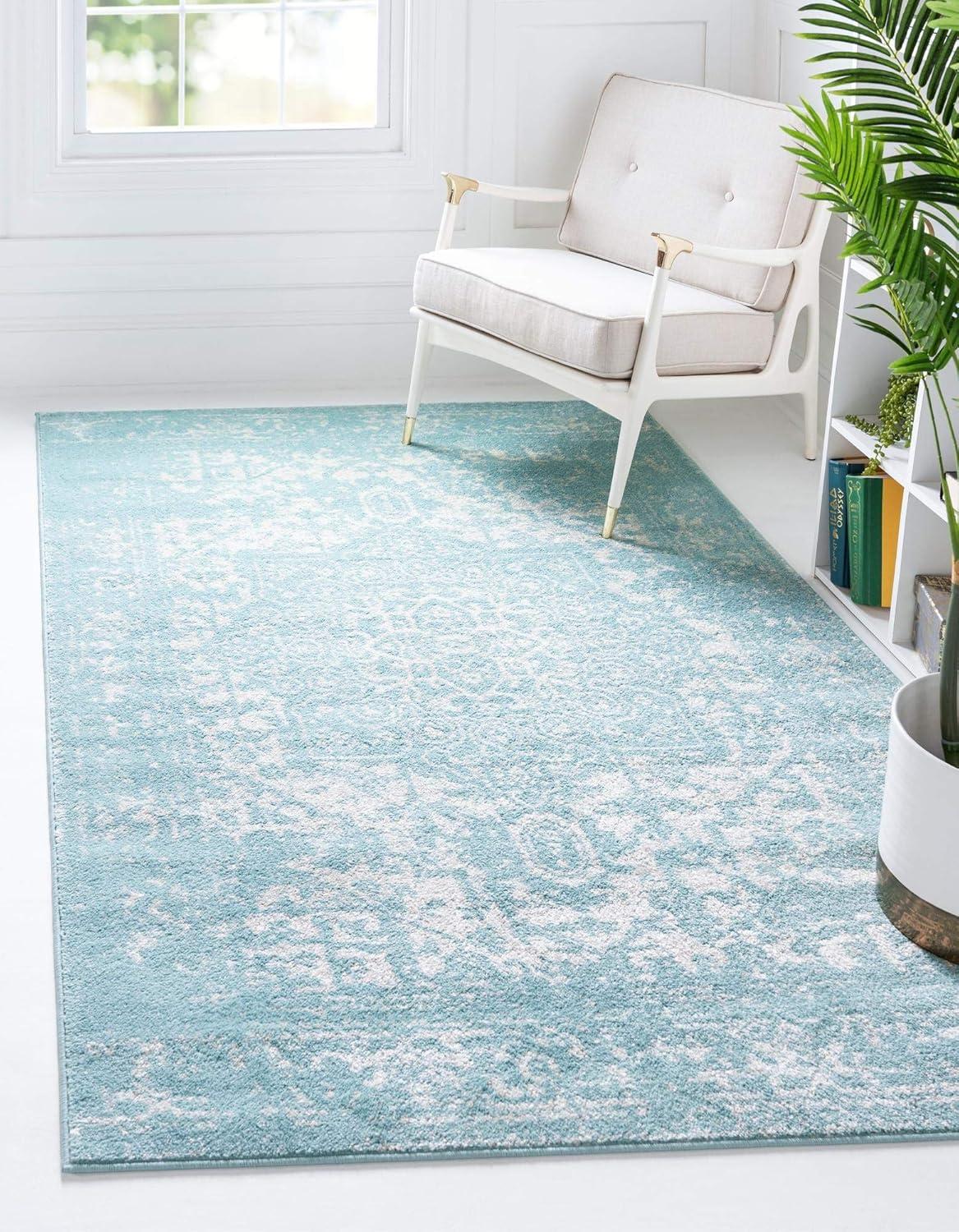 Aqua Medallion Easy-Care Synthetic 7' x 10' Rectangular Rug