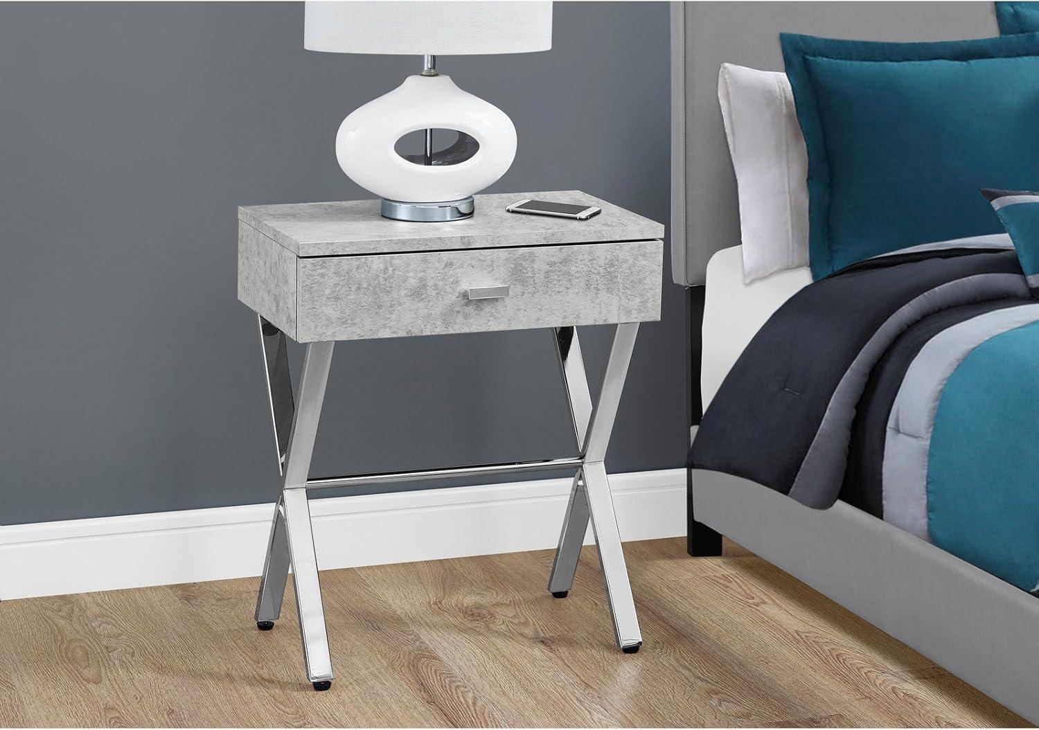 Monarch Specialties Accent Table, Side, End, Nightstand, Lamp, Storage Drawer, Living Room, Bedroom, Metal, Laminate, Chrome, Contemporary, Modern-Finish:Glossy White