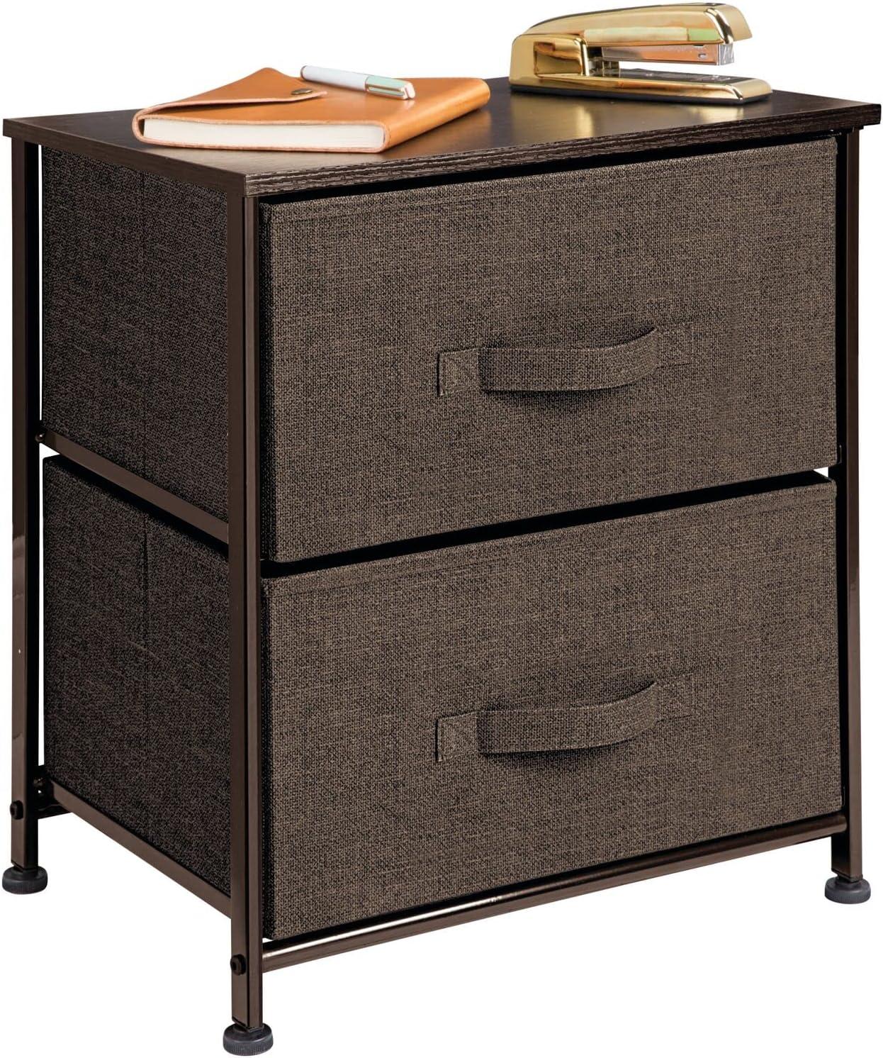 Wood Top Metal Frame 2 Drawer Night Stand