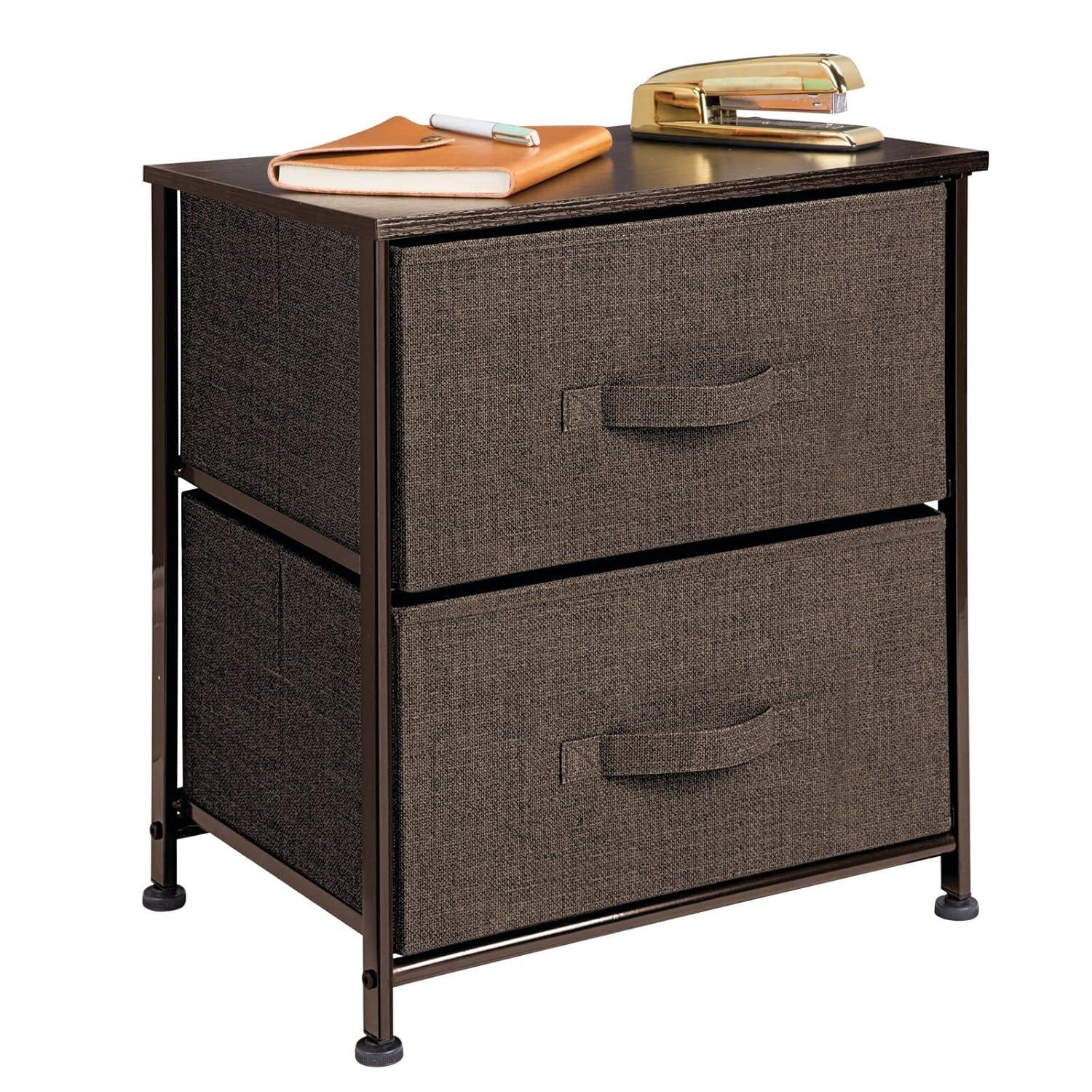 Wood Top Metal Frame 2 Drawer Night Stand