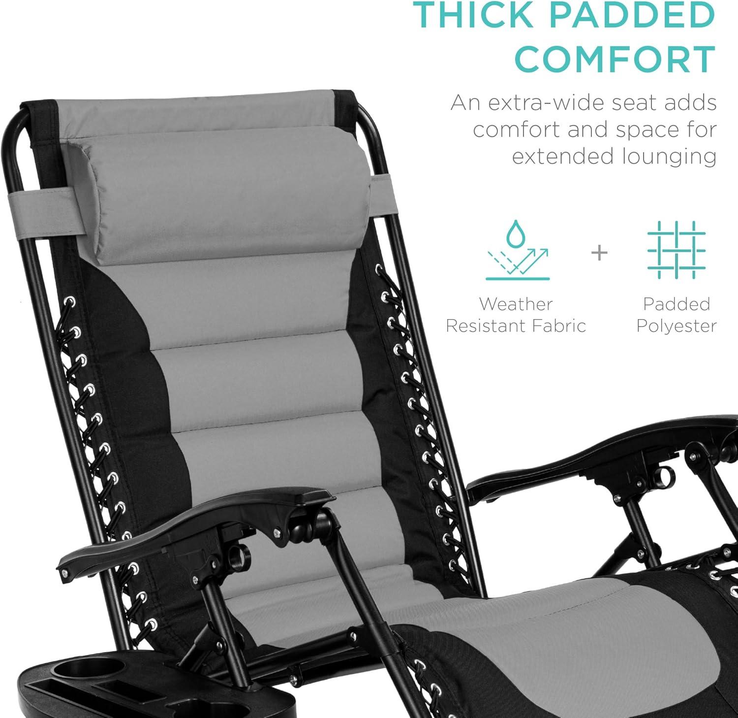 Best Choice Products Oversized Padded Zero Gravity Chair, Folding Outdoor Patio Recliner w/ Side Tray