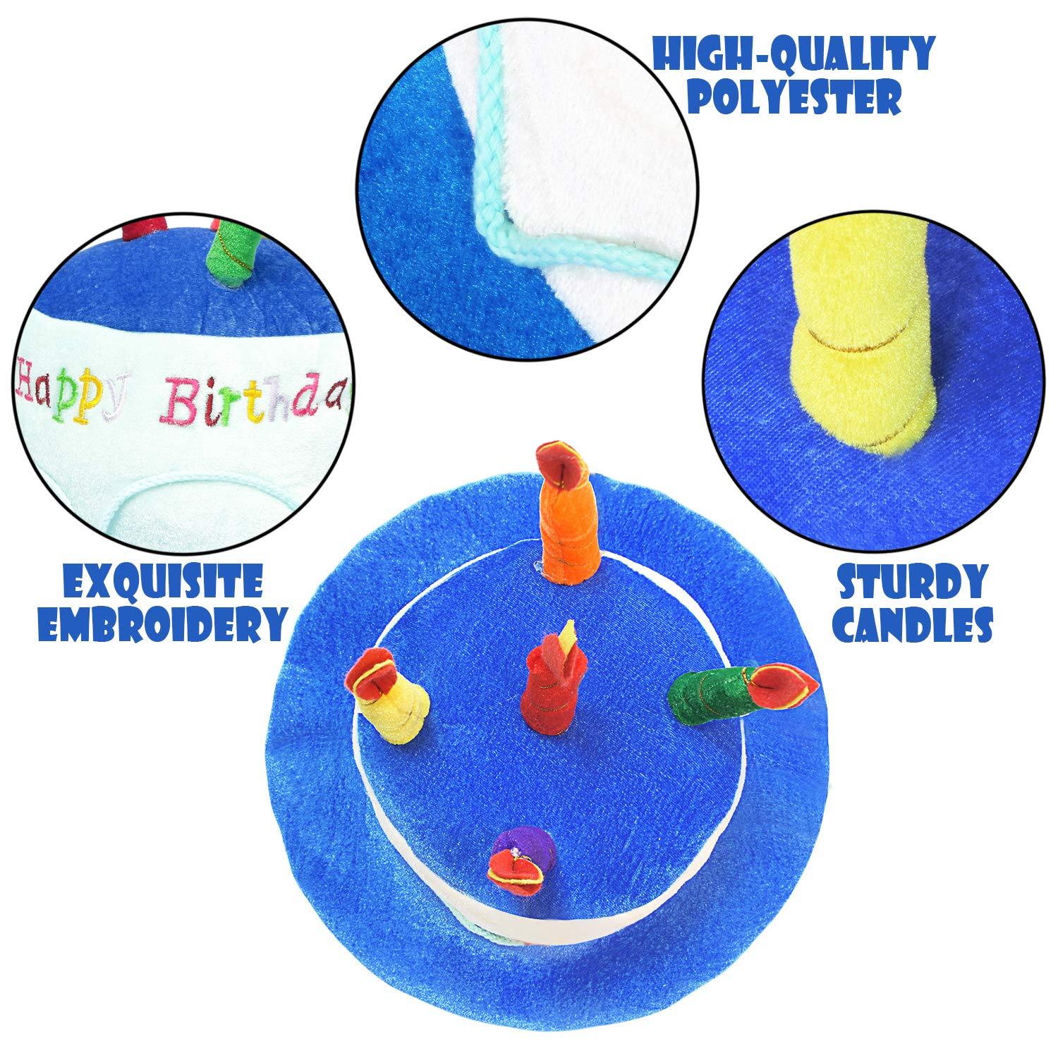 Novelty Place Plush Happy Birthday Cake Hat - Unisex Adult Size Fancy Dress Party Hats - Perfect as Party Favors, Costume Accessories - Cake & 5 Multicolor Candles