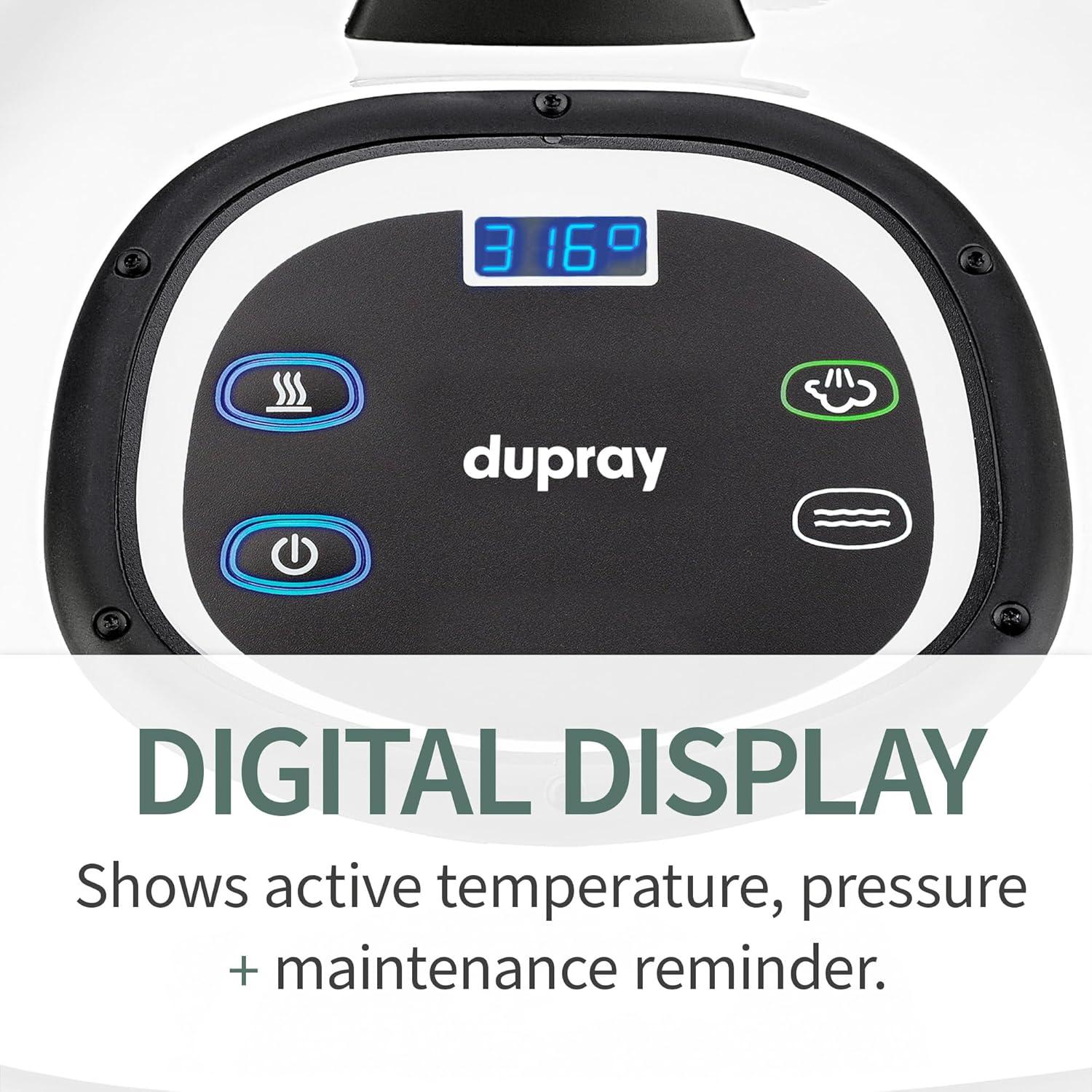 TOSCA™ Steam Cleaner by Dupray. A commercial-grade steam cleaner with enamel-coated steel case and intuitive digital interface. 1600w of power for car detailing, grout cleaning, & tile restoration.