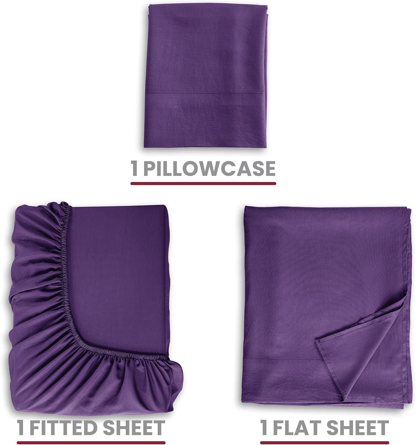 Twin 3 PC Piece Rayon From Bamboo Sheets Solid Deep Pocket Sheet Set - Purple