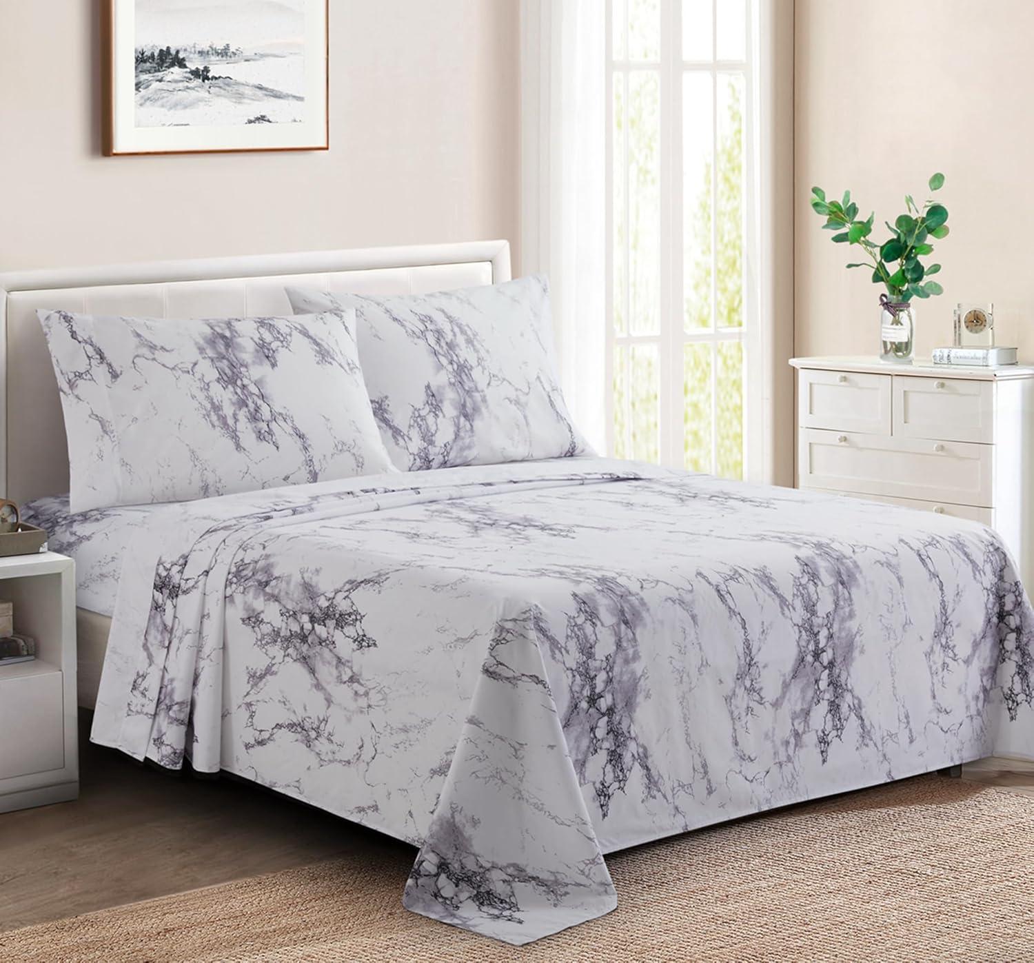 Marina Decoration Percale Machine Printed Marble Sheet Set